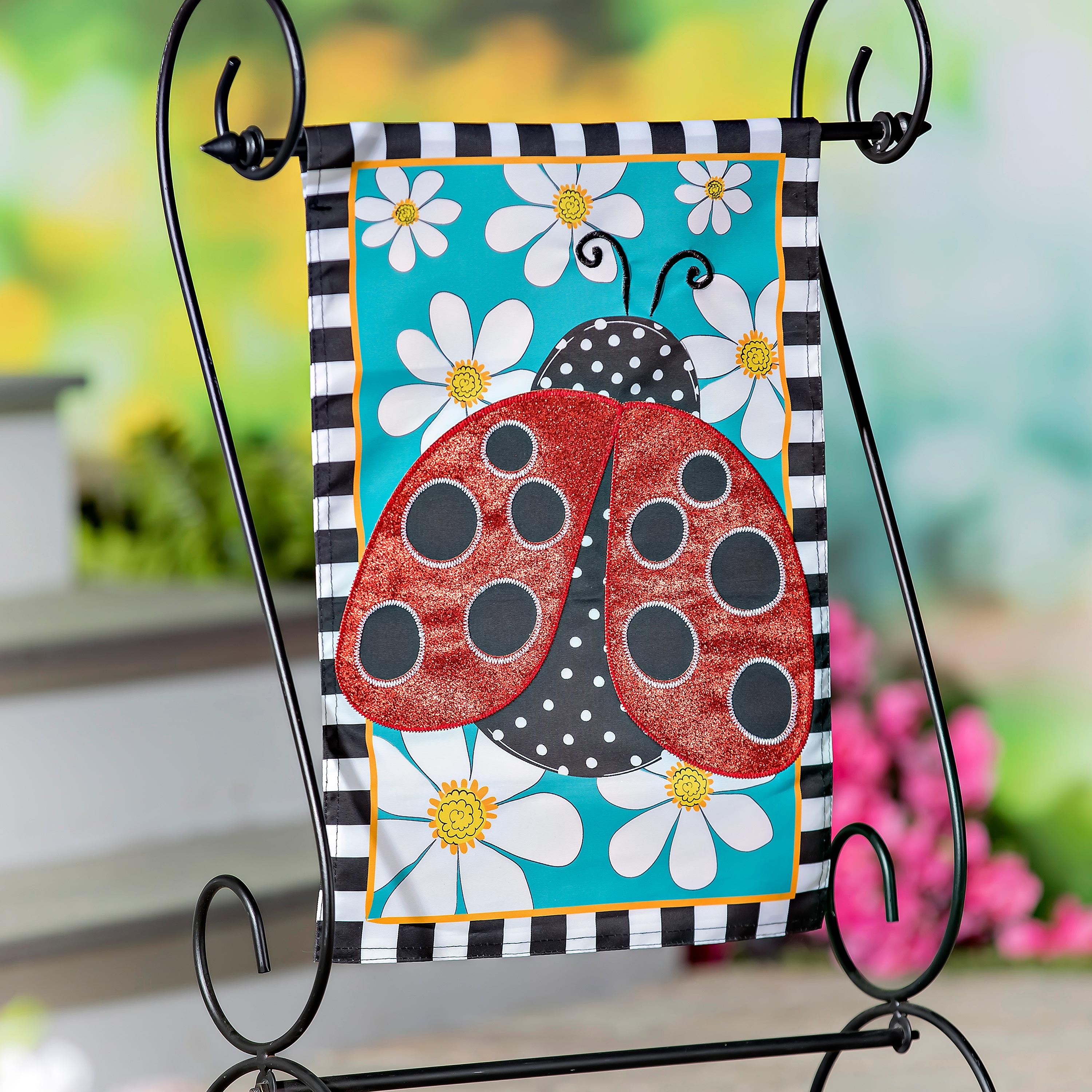 Ladybug with Daisies Garden Applique Flag