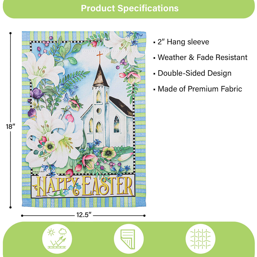 Easter Church with Flowers Garden Suede Flag