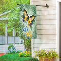Cottage Garden Green & Yellow Florals Monarch Butterfly Suede House Flag