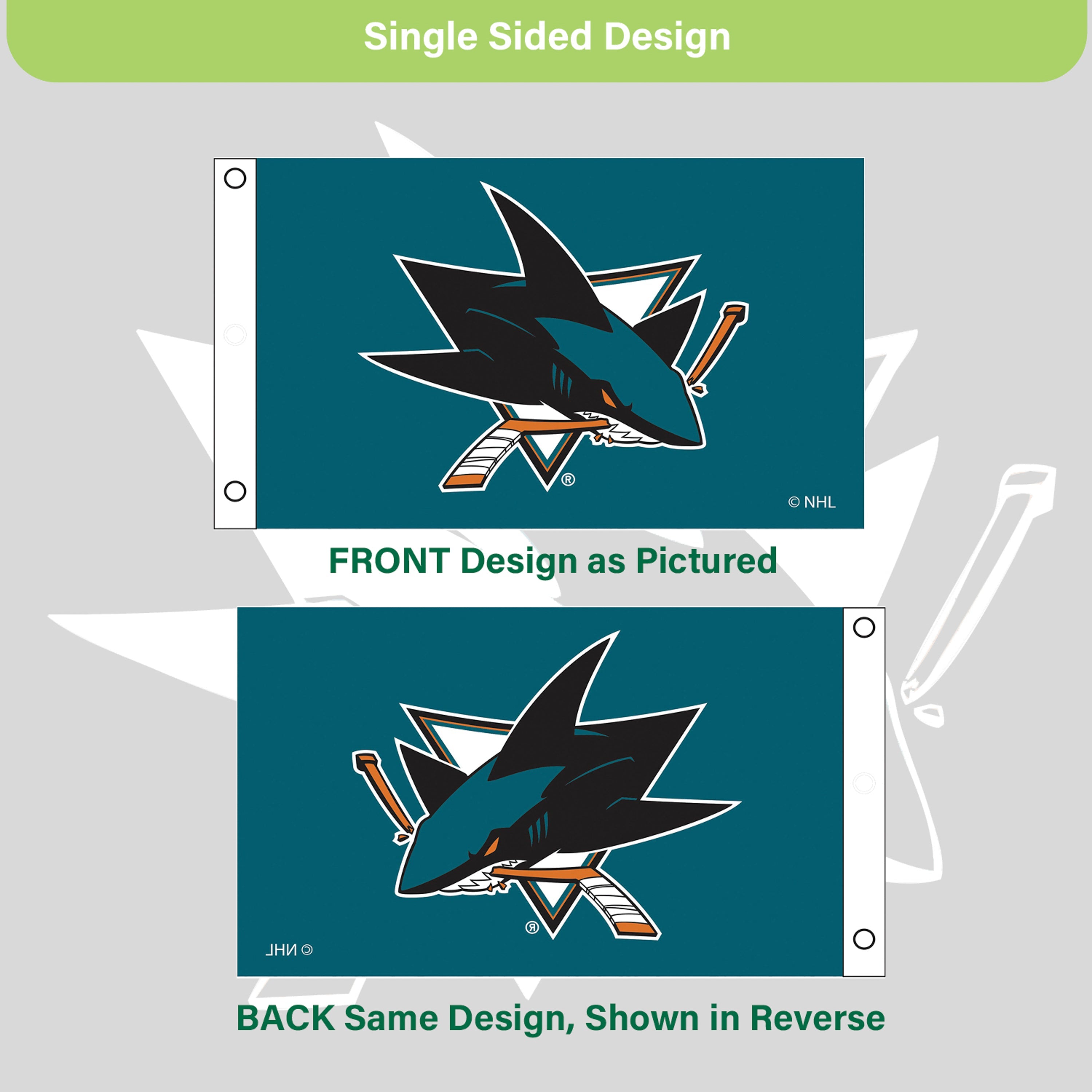 San Jose Sharks Single Sided Flag w/ 2 Grommets, 3'x5'