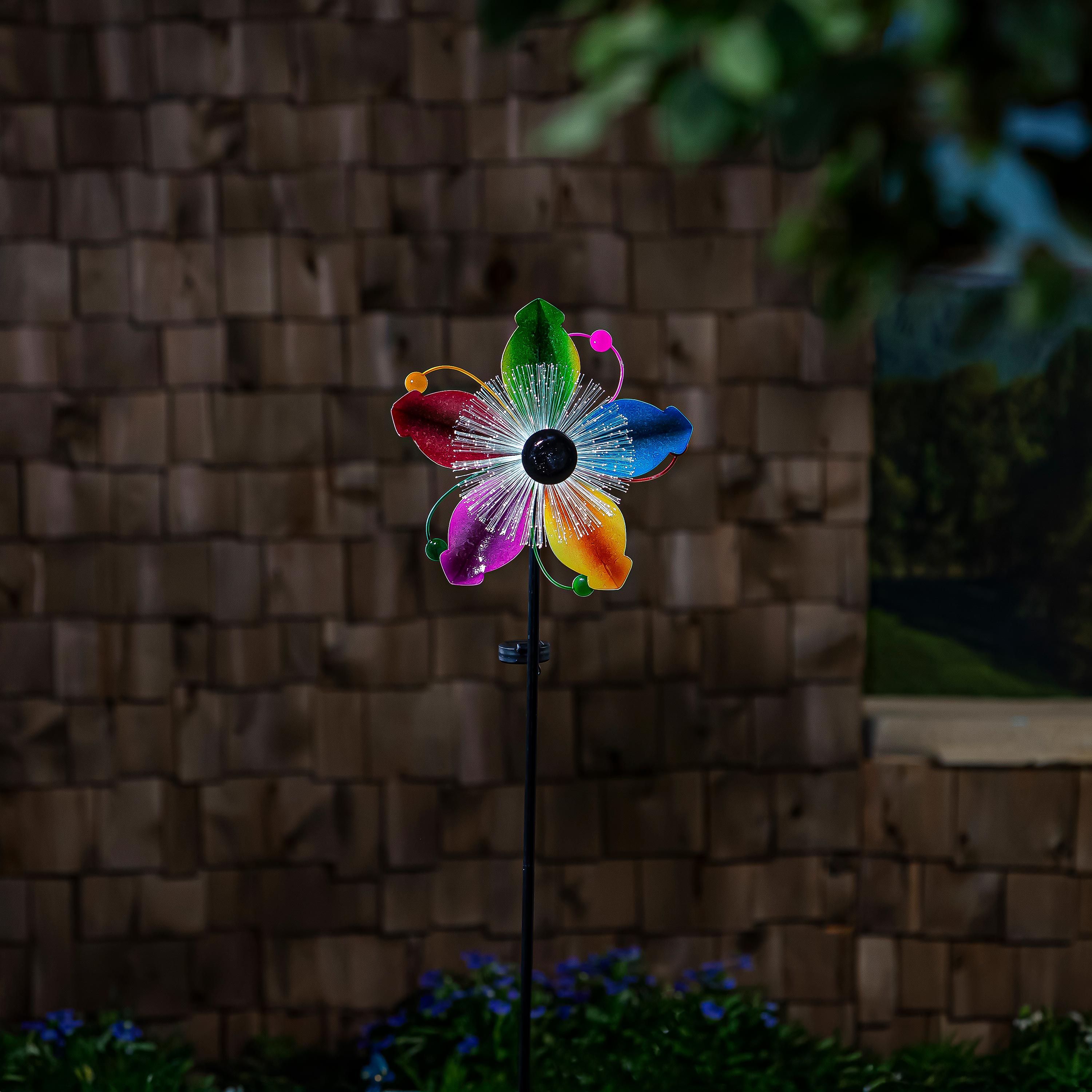 Solar Metal Wind Spinner, Fiber Optic Multi-Color Fans, 63"H
