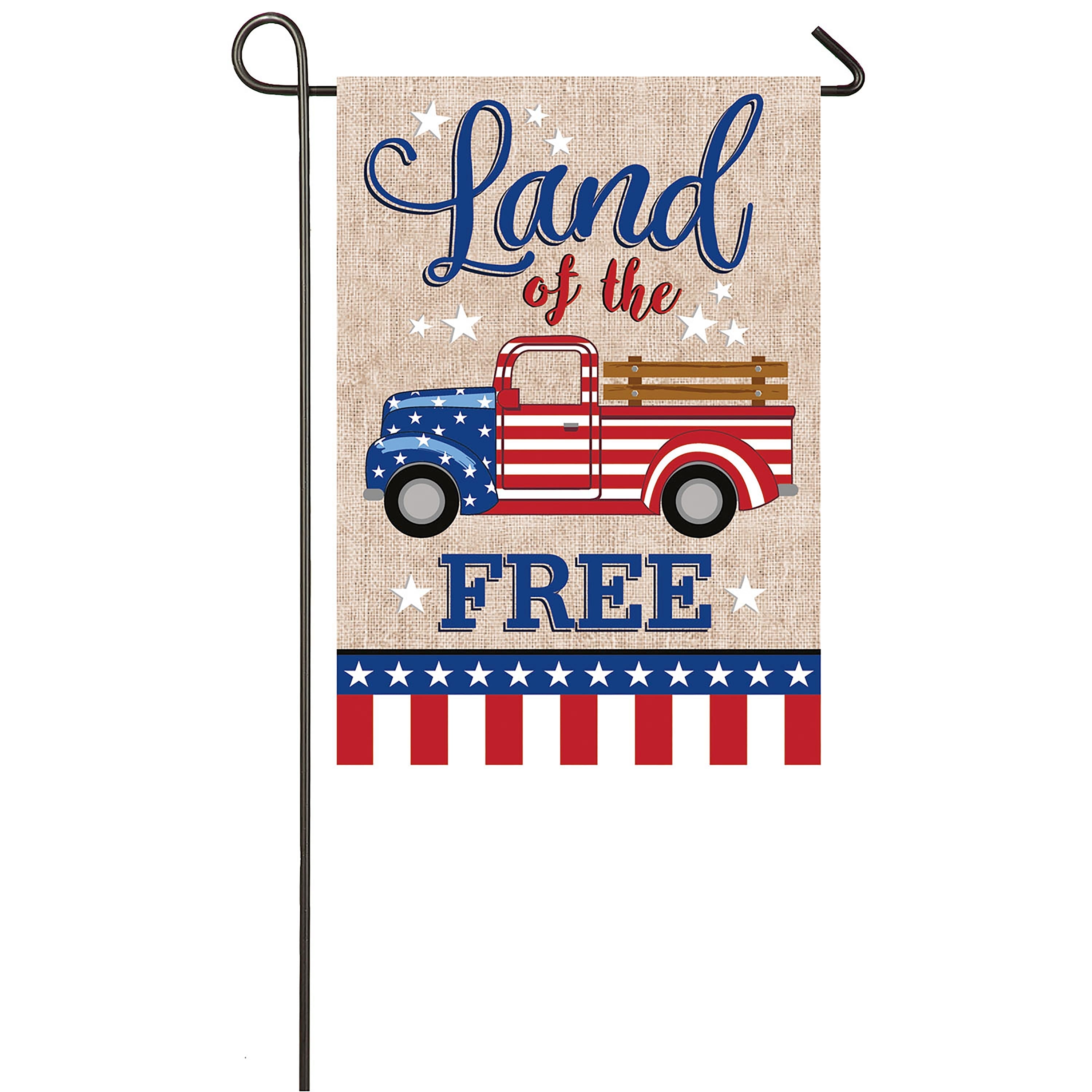 Patriotic Truck Garden Burlap Flag