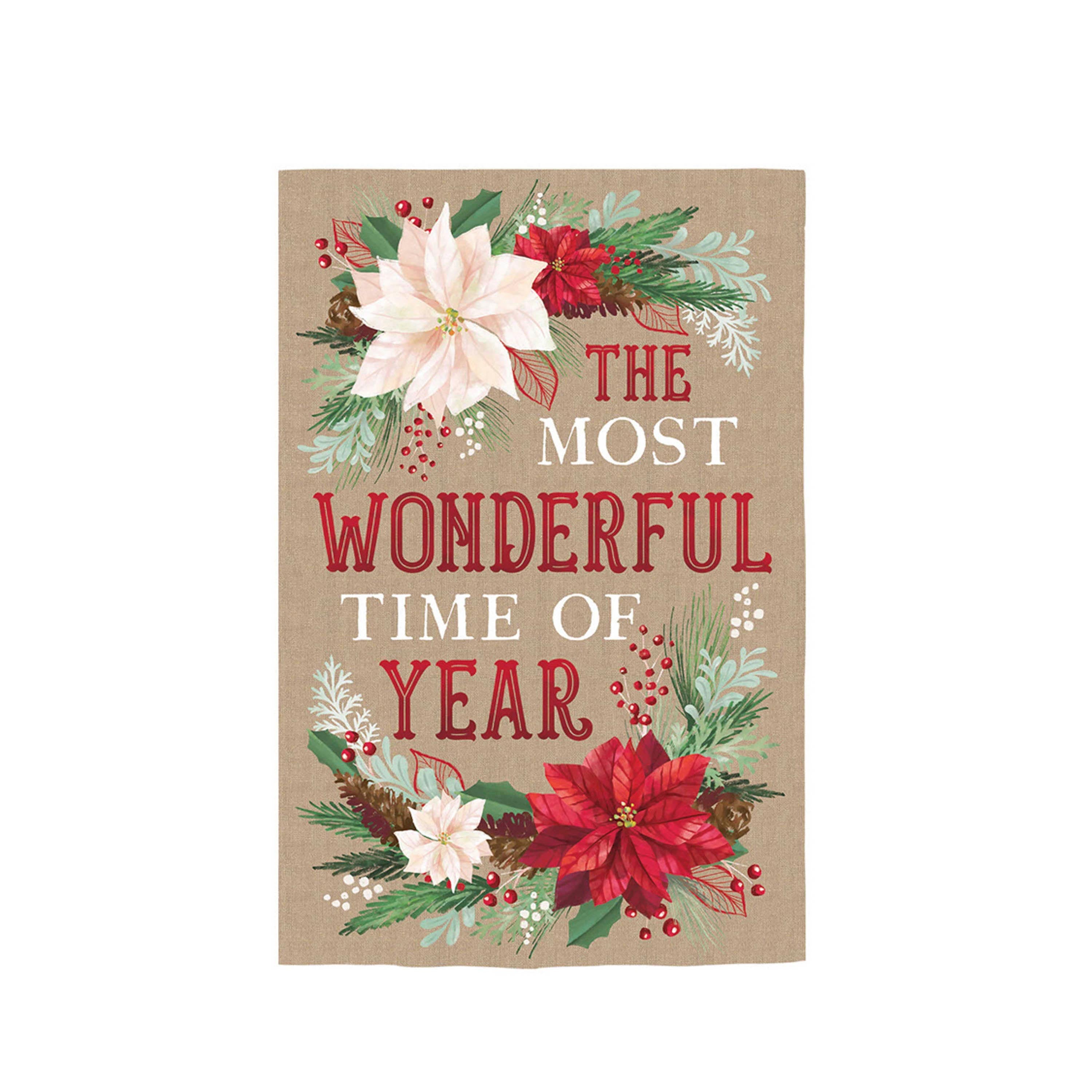 The Most Wonderful Time of the Year Burlap House Flag