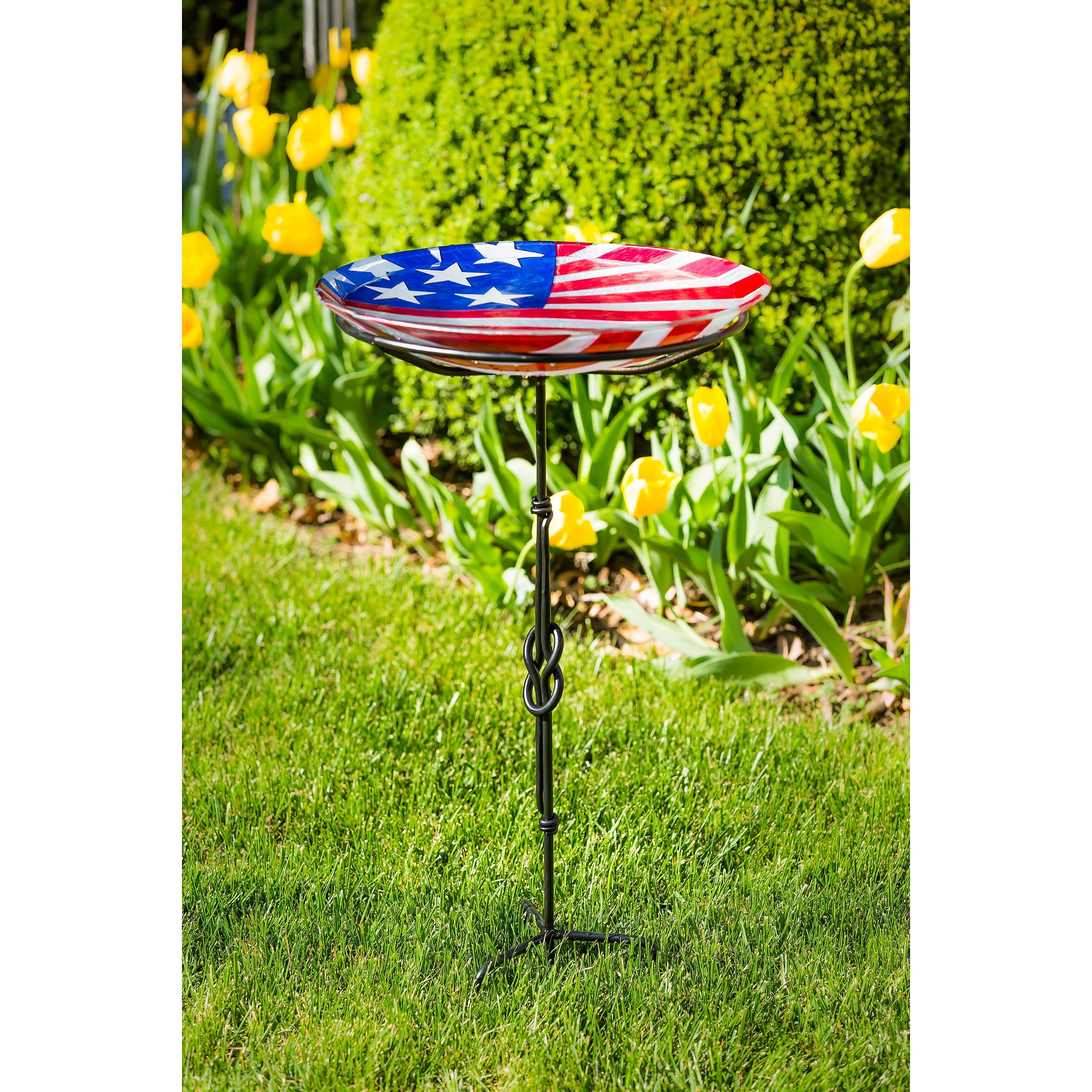Red, White, & Bloom Birdbath, American Flag, 18"