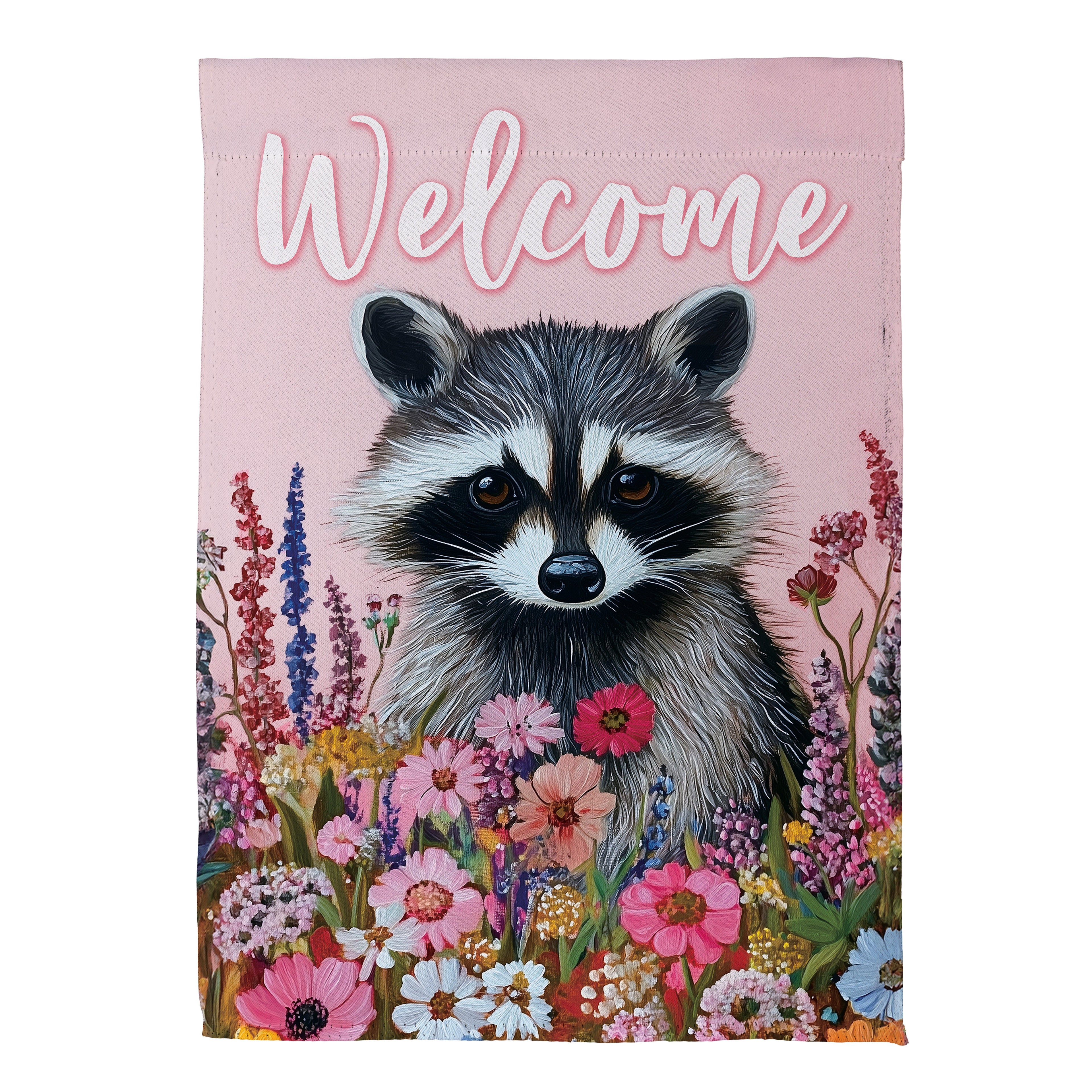 Floral Raccoon Suede House Flag