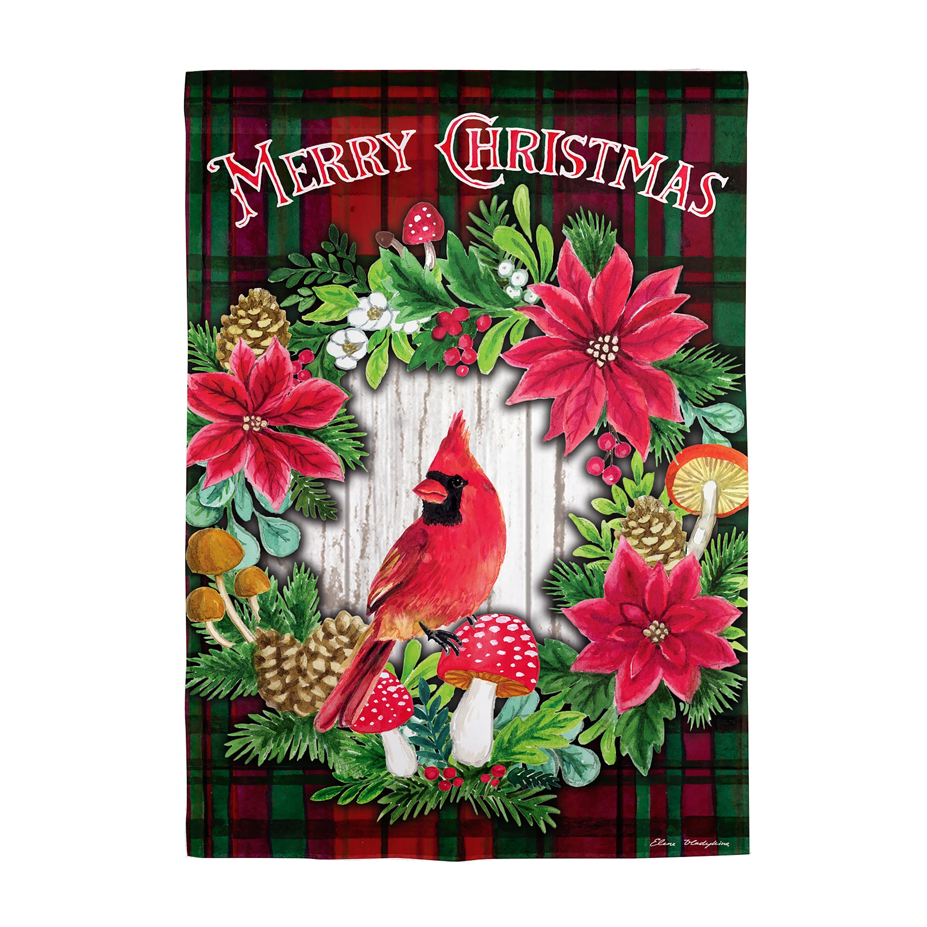 Merry Christmas Cardinal Moire Garden Flag