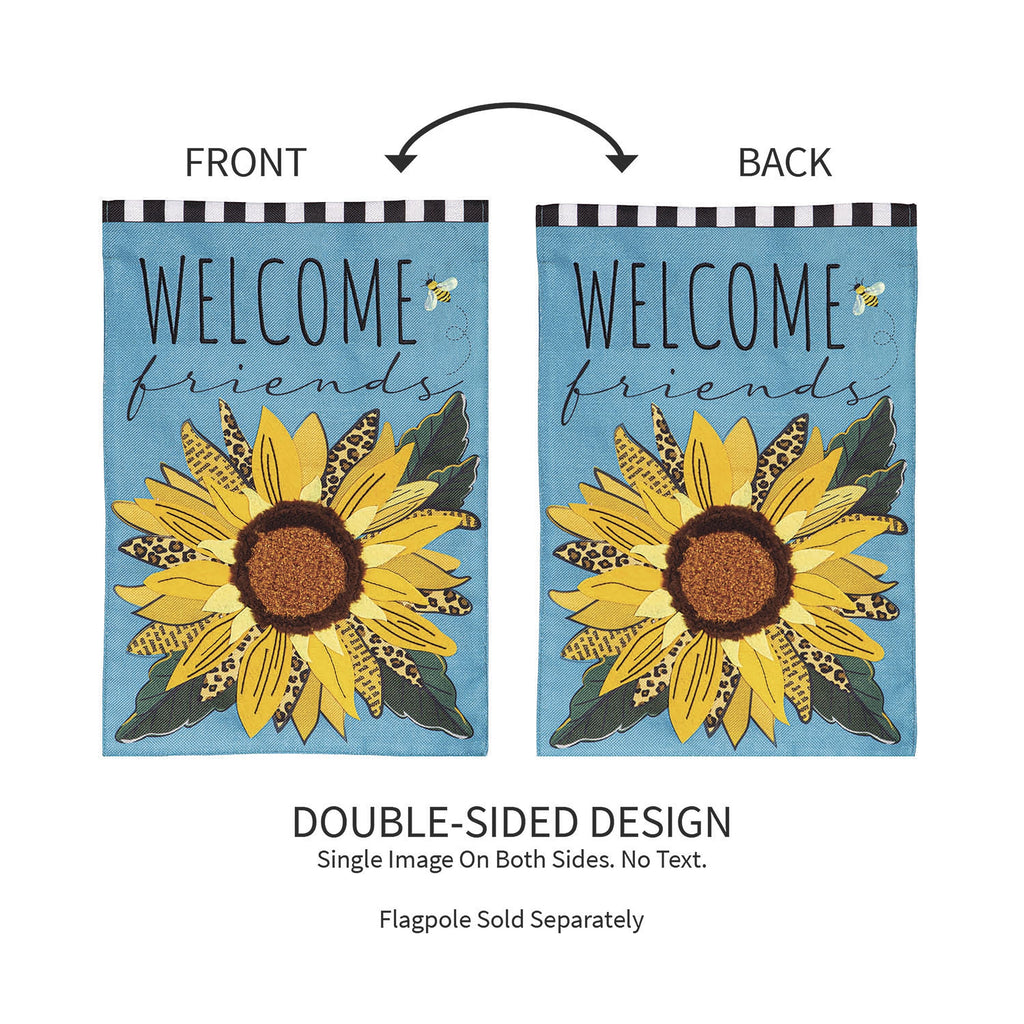 Welcome Friends Leopard Sunflower Burlap Garden Flag