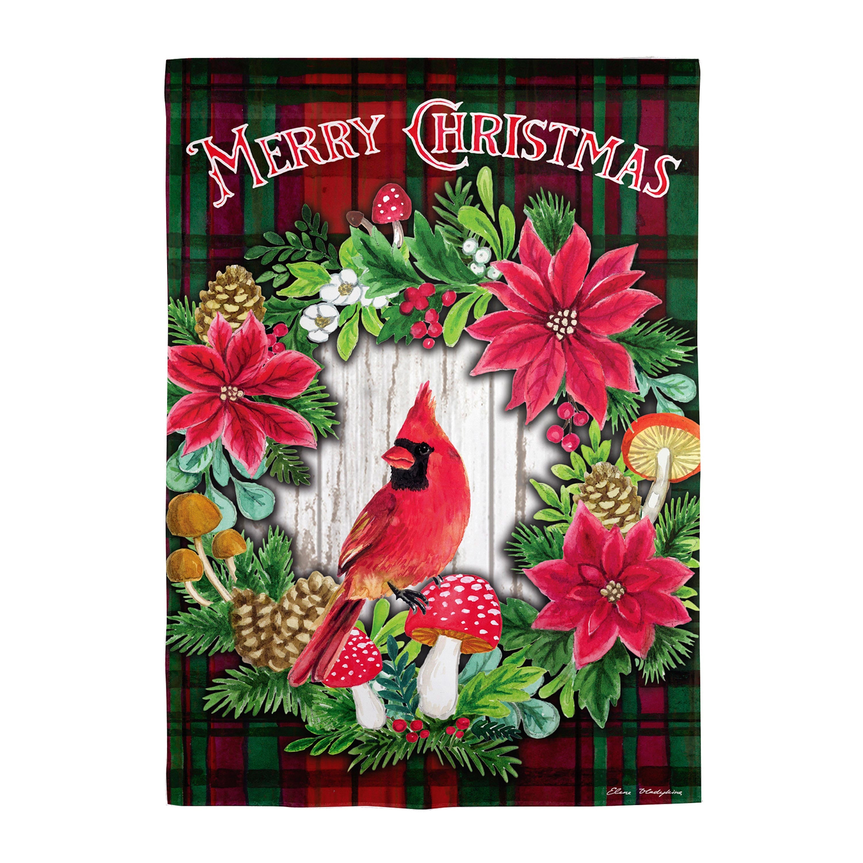 Merry Christmas Cardinal Suede House Flag