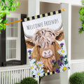 Hillside Pasture Highland Cow Welcome Friends Applique House Flag
