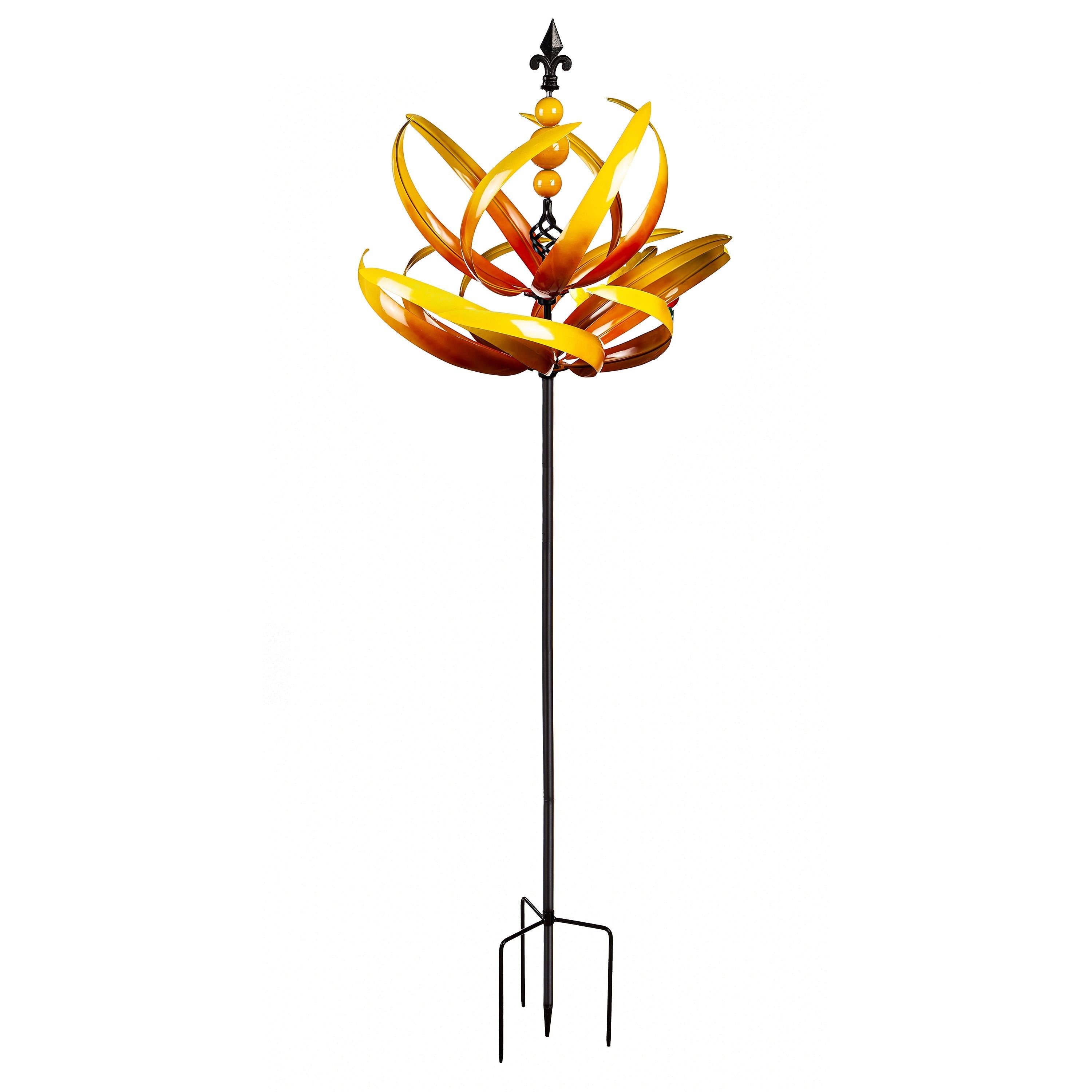 91"H Wind Spinner, Yellow Lotus