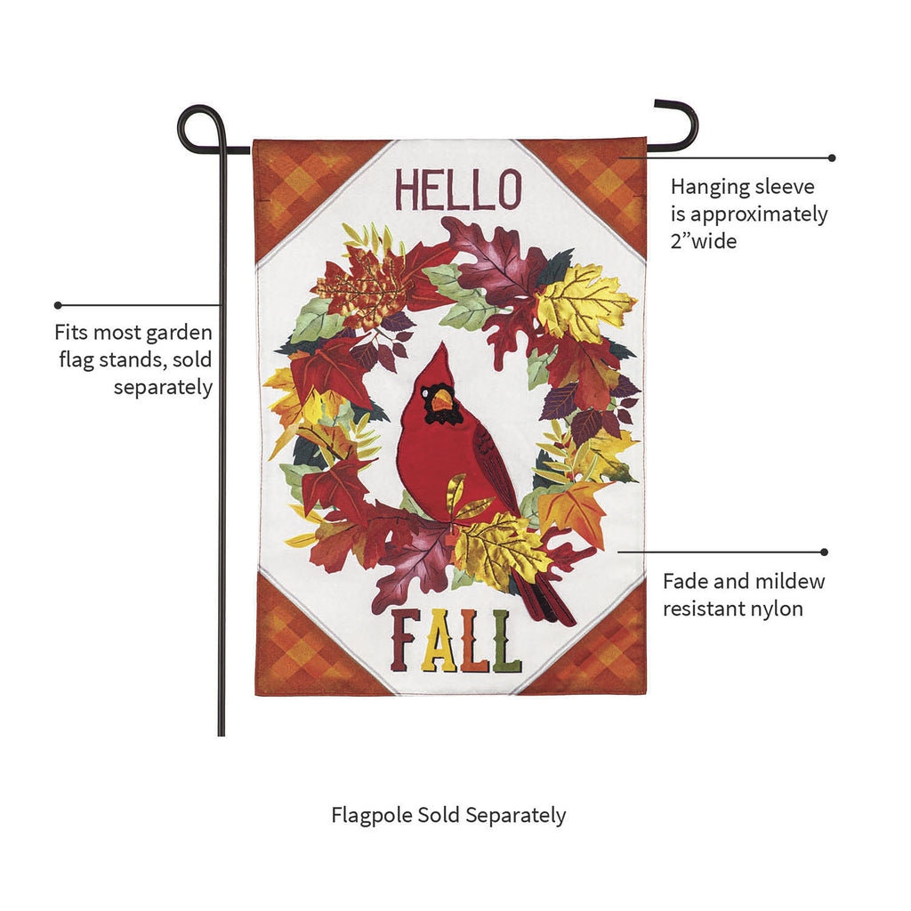 Hello Fall Cardinal Wreath Garden Linen Flag