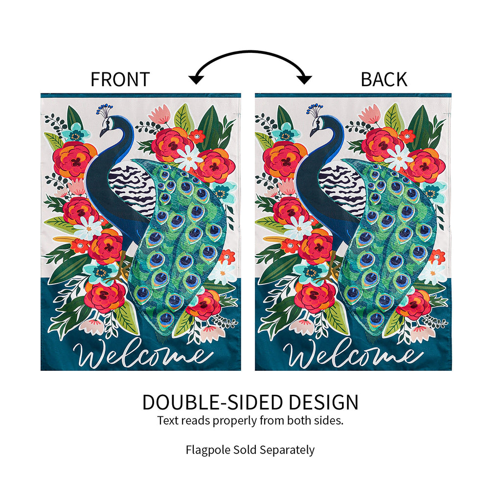 Floral Peacock House Linen Flag