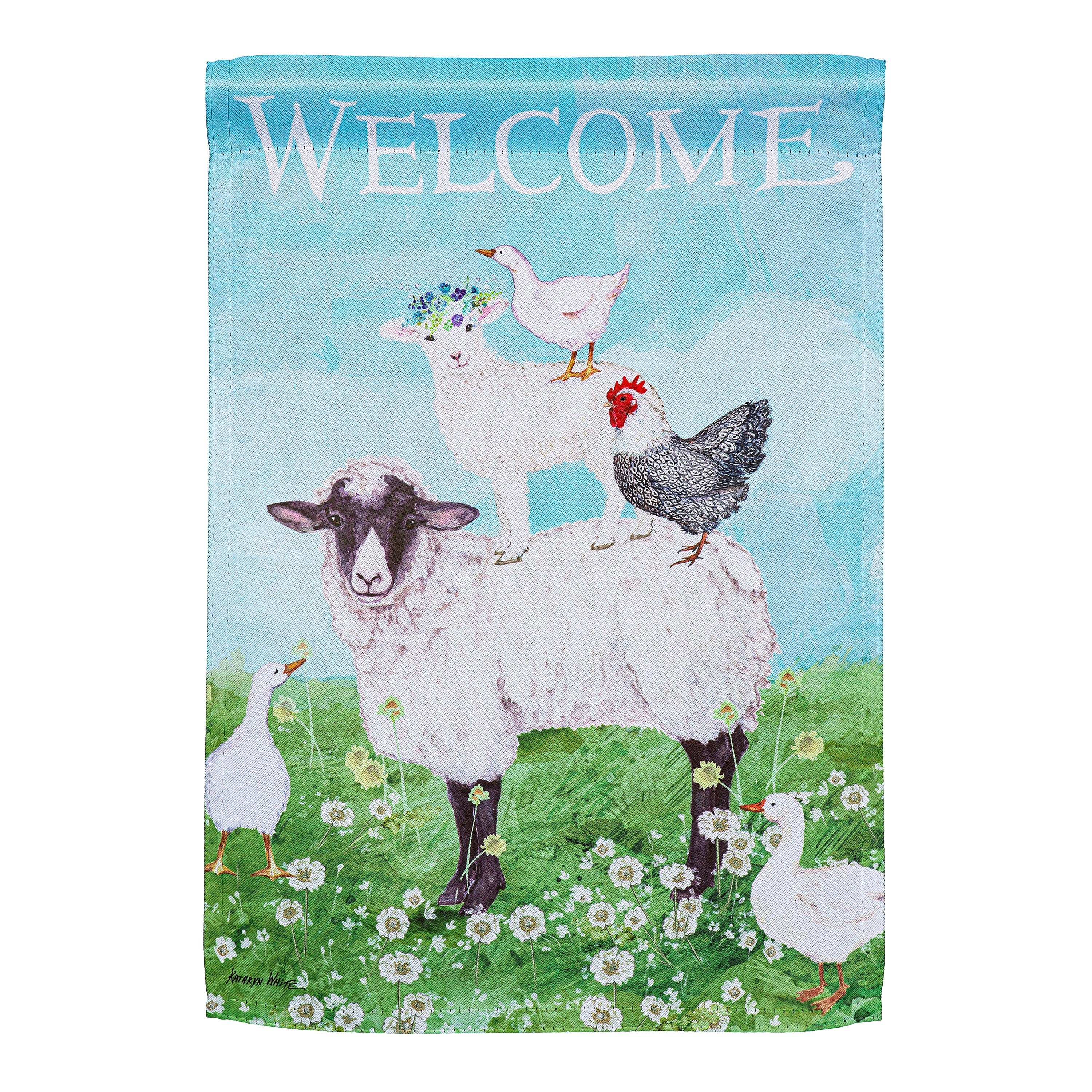 Hillside Pasture Welcome Farm Friends Suede Garden Flag