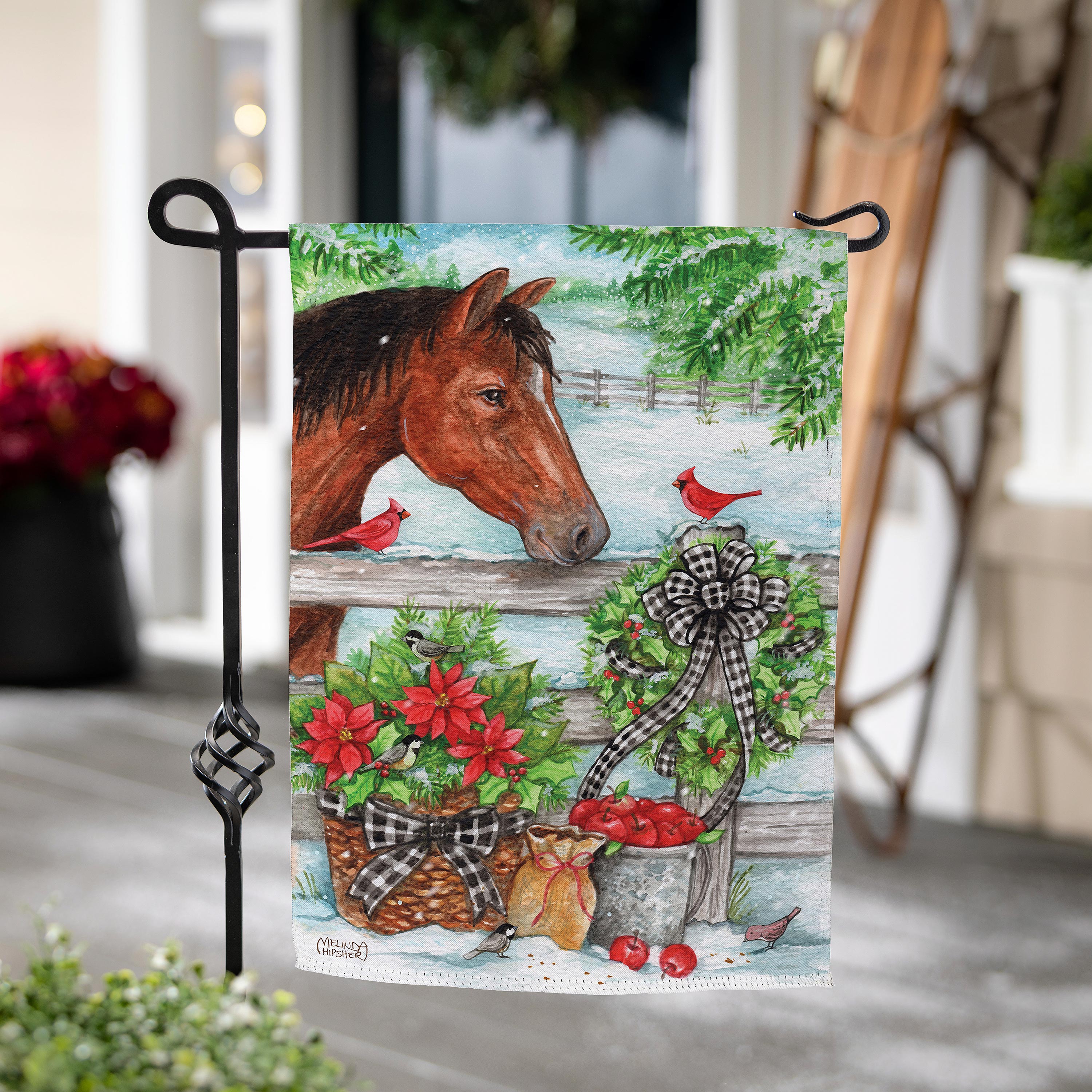 Horse & Cardinal Suede Garden Flag