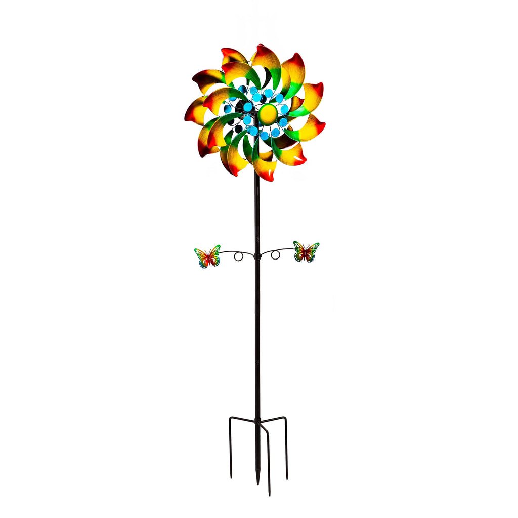 Metal Wind Spinner, Radiant Fan With Butterflies, 75"H