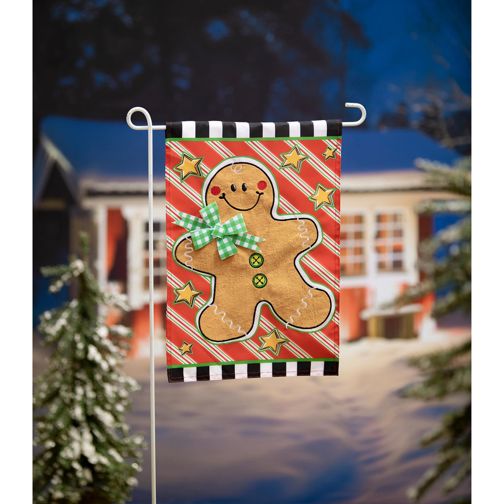 Patterned Gingerbread Man Applique Garden Flag
