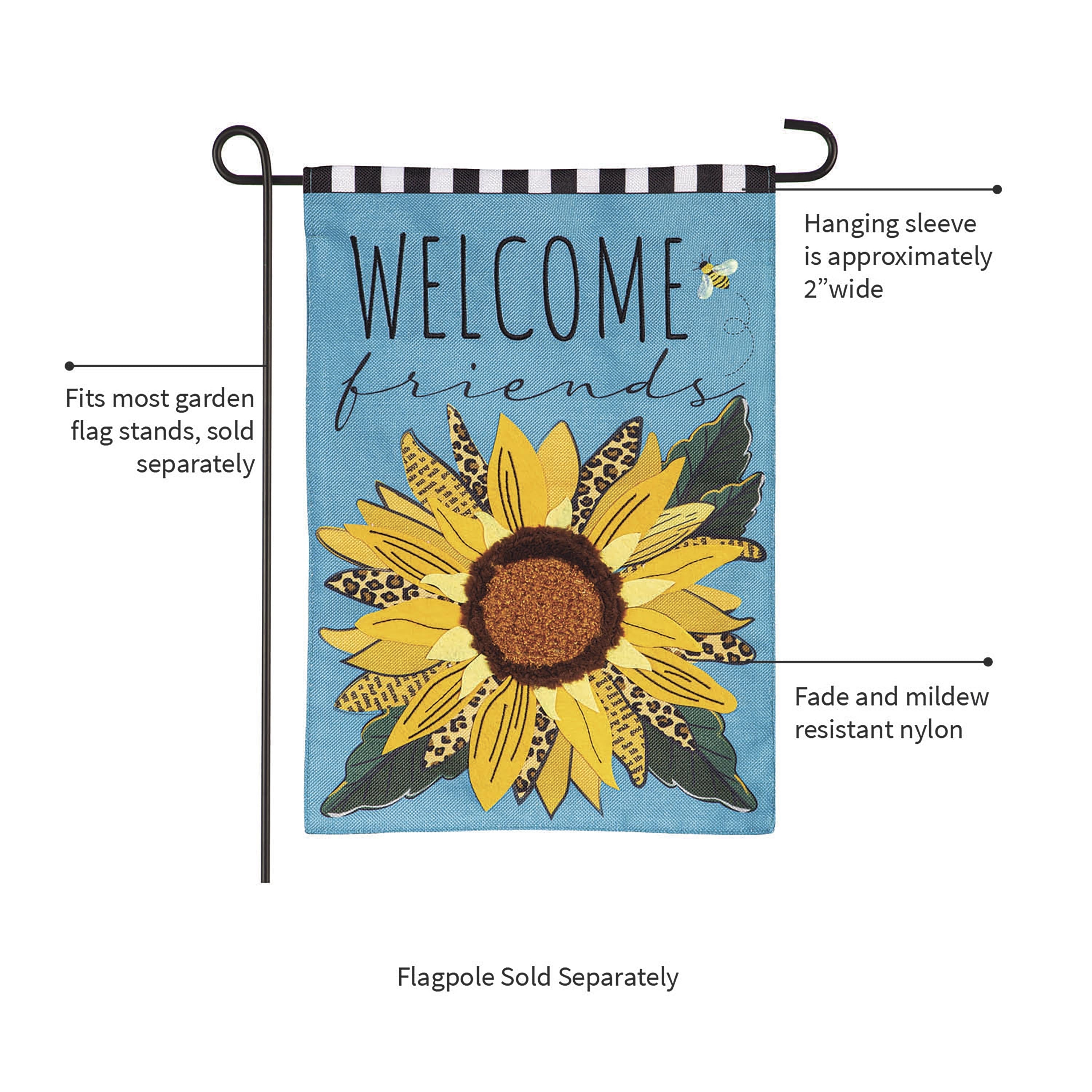 Welcome Friends Leopard Sunflower Burlap Garden Flag