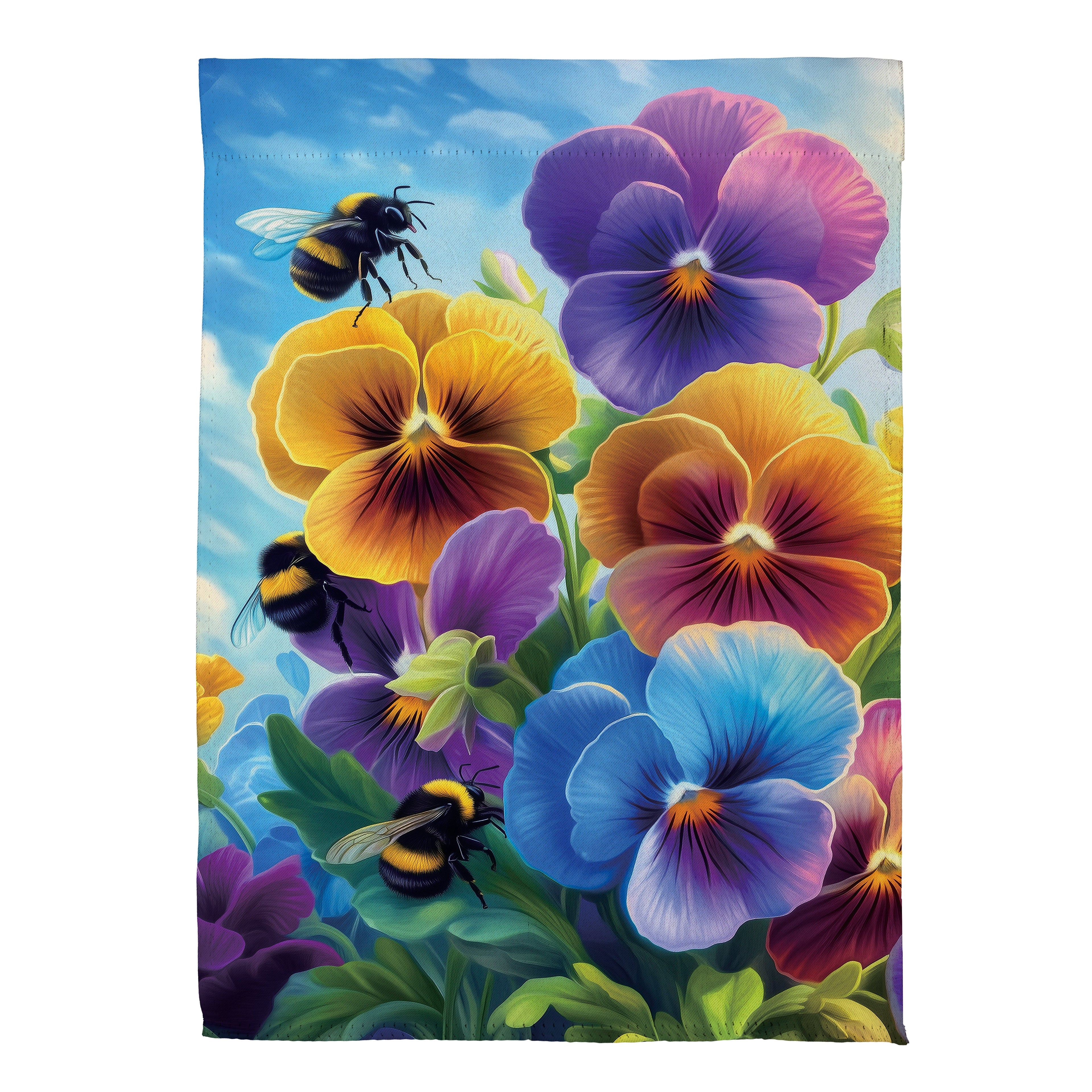 Pansies & Bees Suede Garden Flag