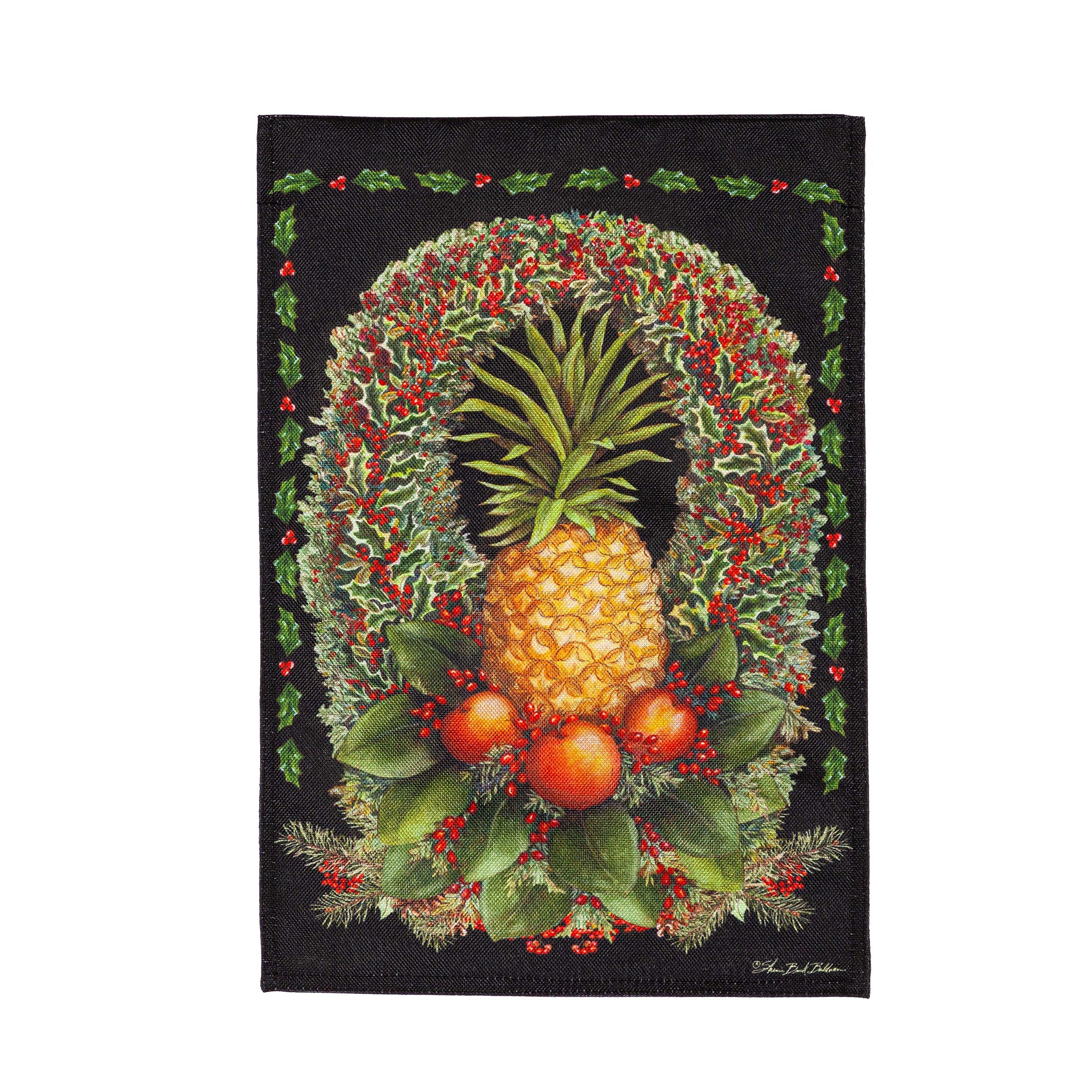 Christmas Pineapple Wreath Burlap Garden Flag