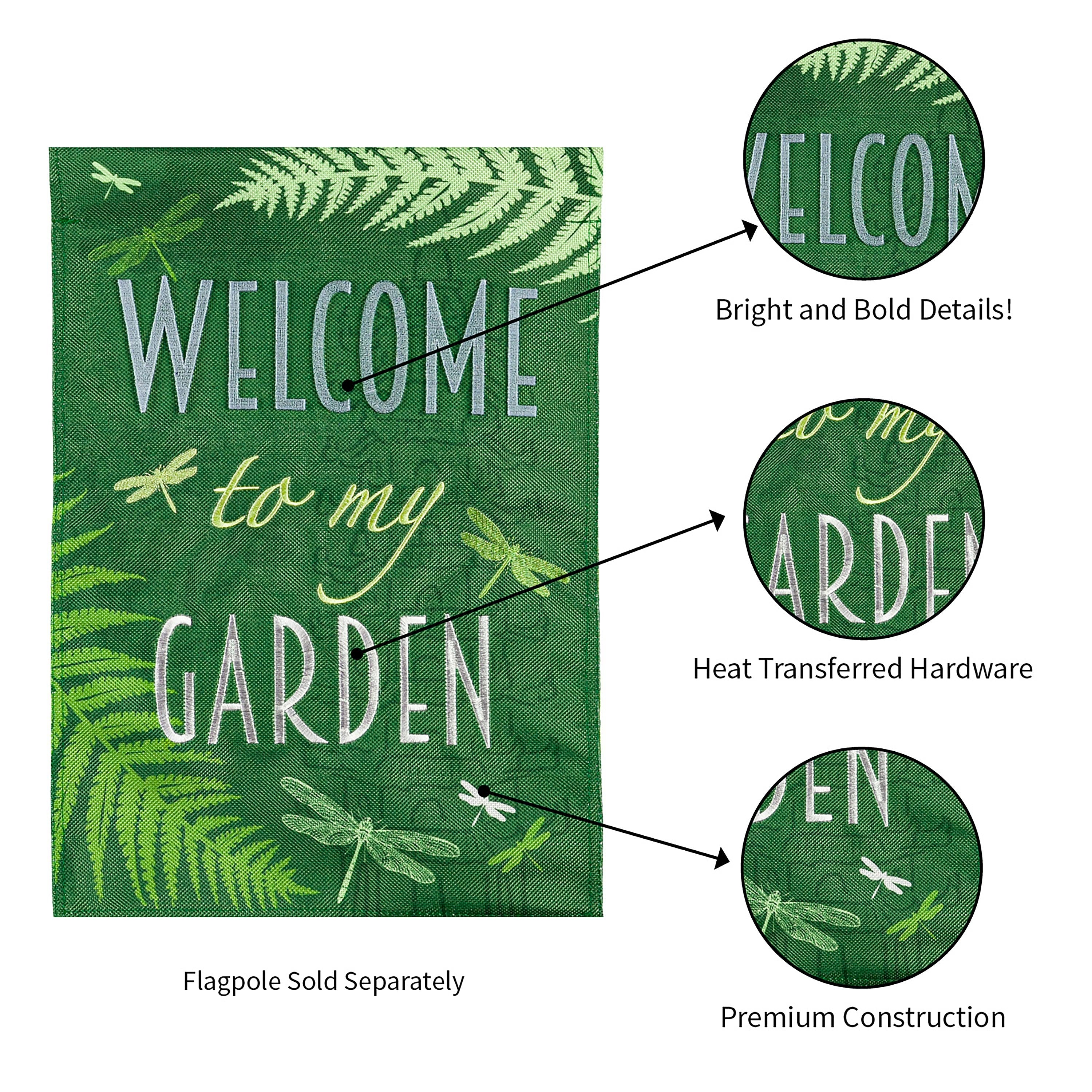 Welcome Dragonfly Garden Burlap Flag
