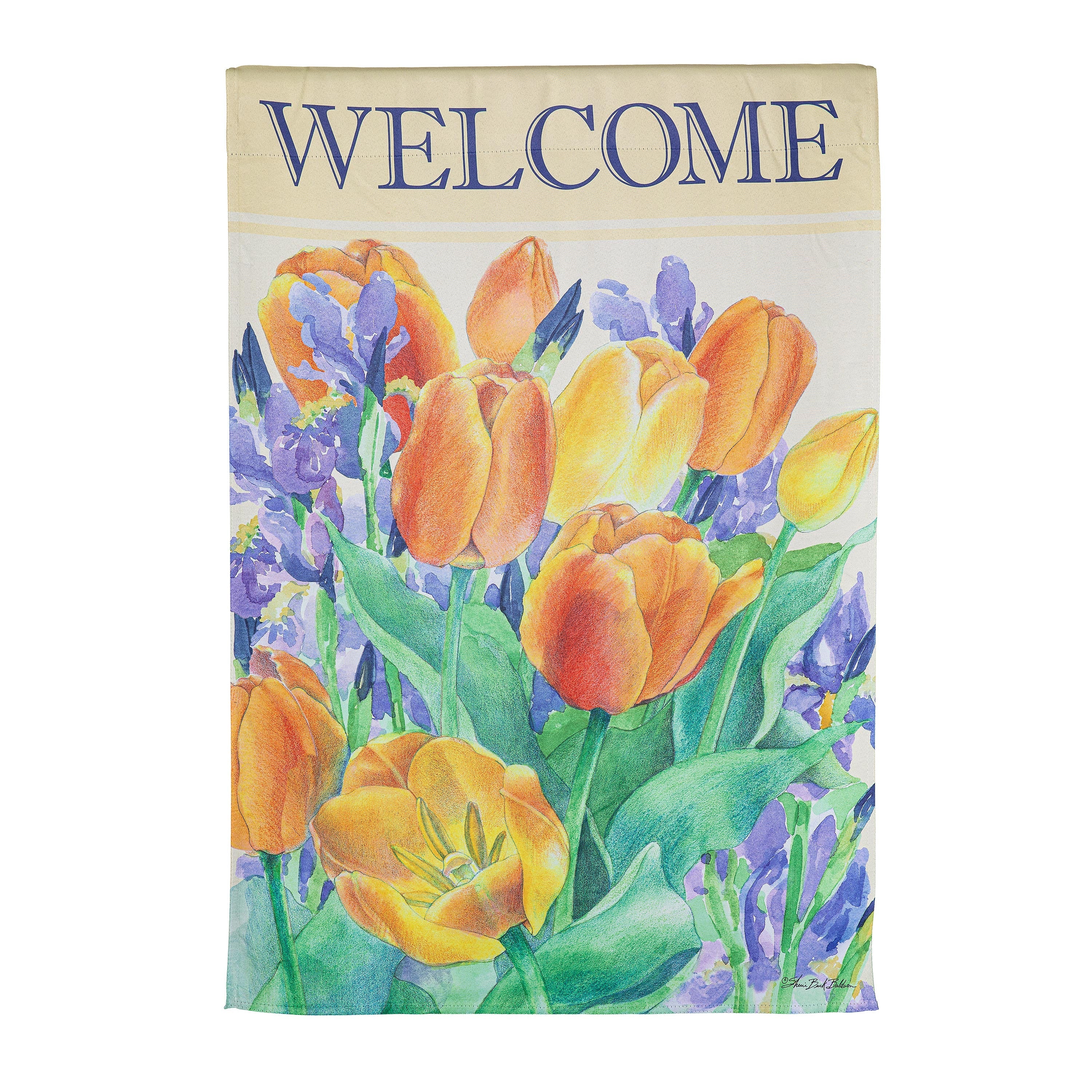 Tulip Garden Welcome Suede House Flag