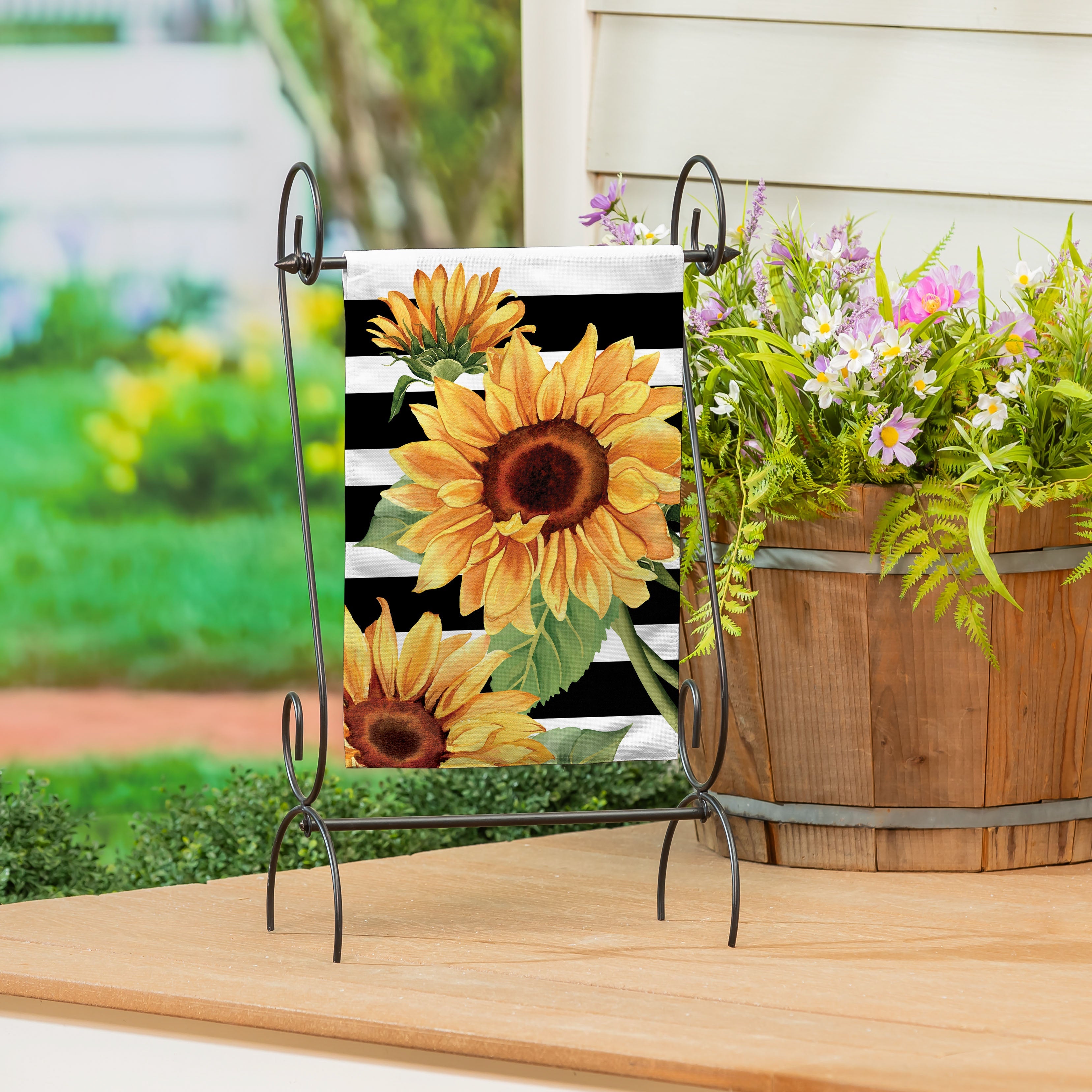 Striped Sunflowers Burlap Garden Flag