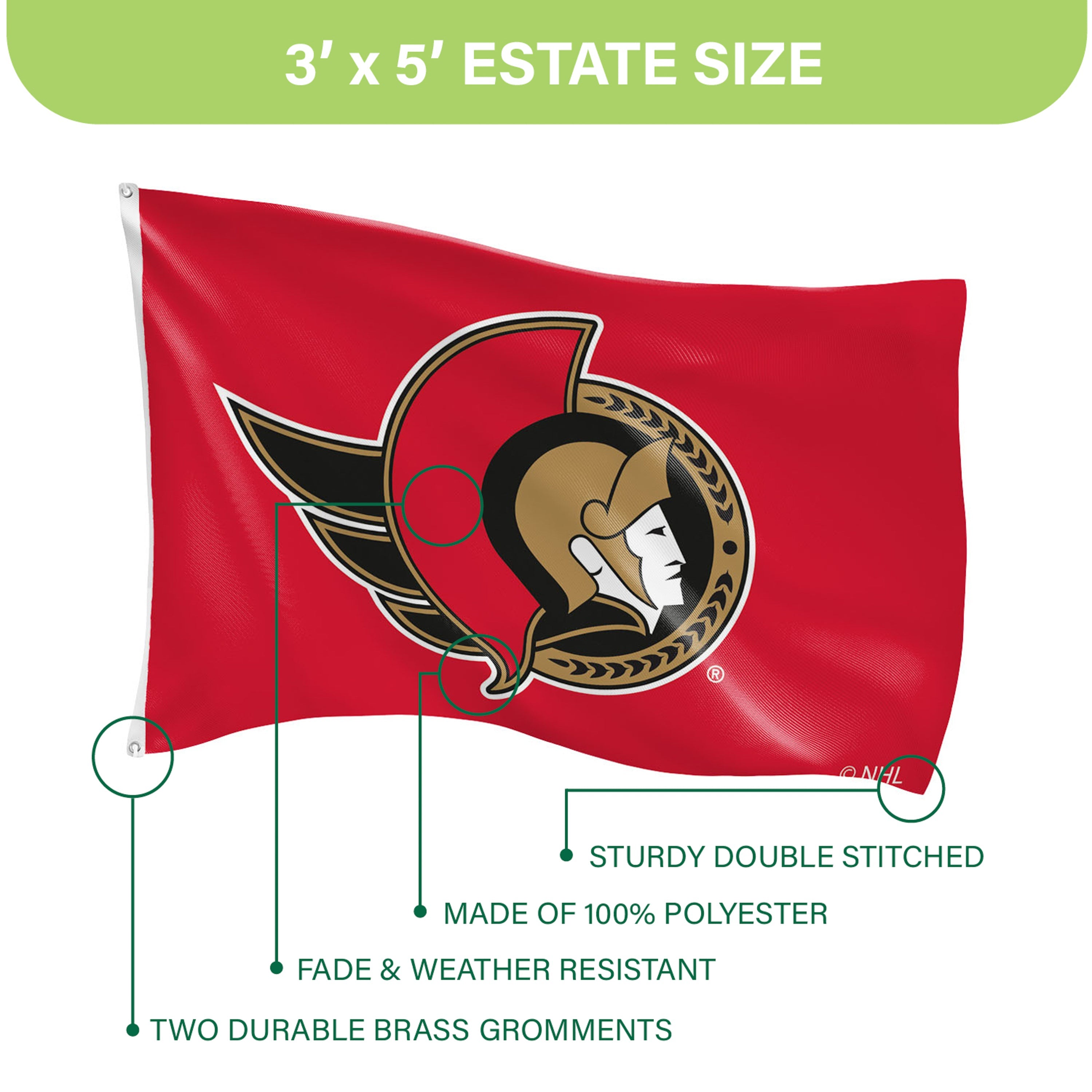 Ottawa Senators Single Sided Flag w/ 2 Grommets, 3'x5'