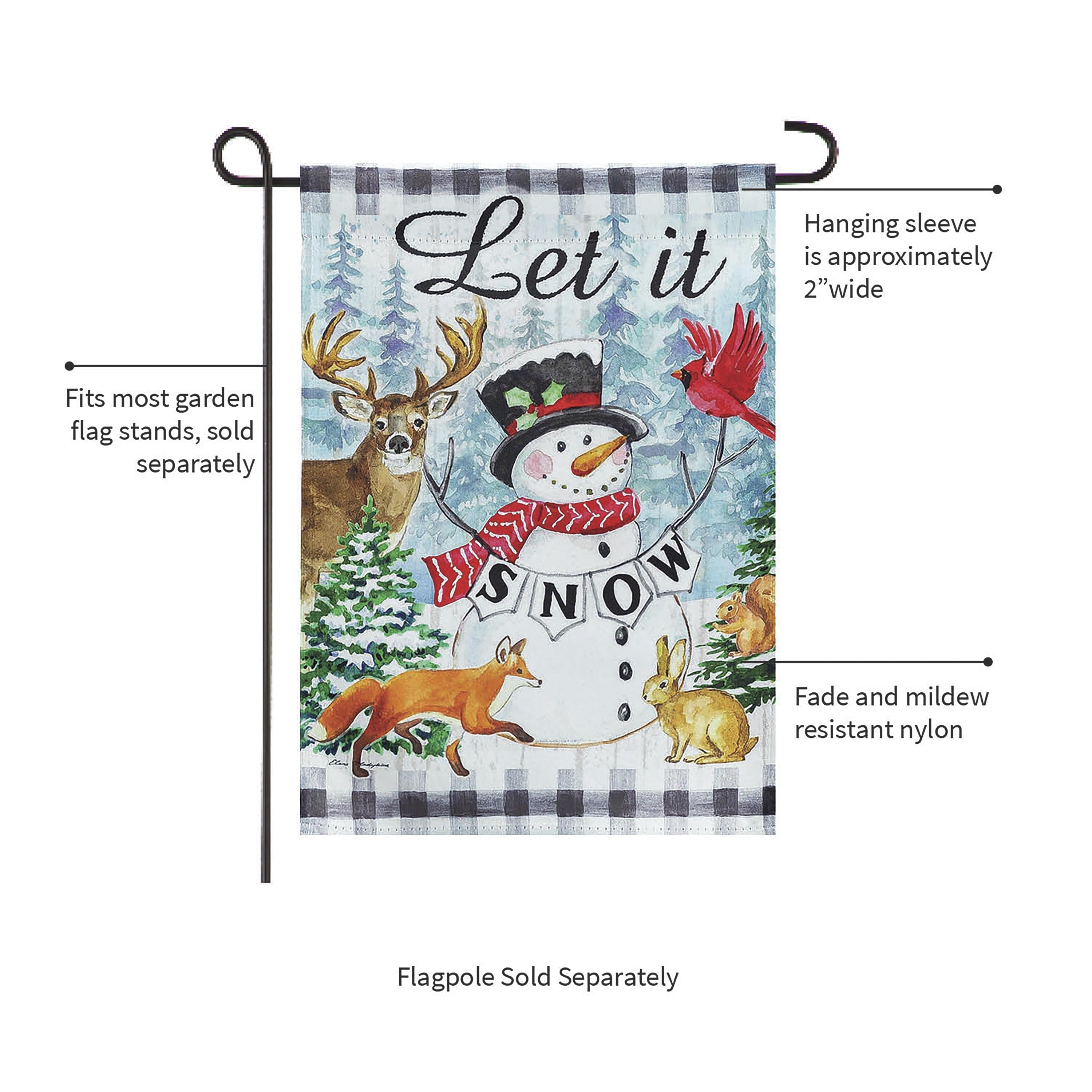 Let it Snow Snowman and Woodlands Suede Garden Flag
