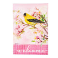 Yellow Finch and Cherry Blossoms Burlap House Flag