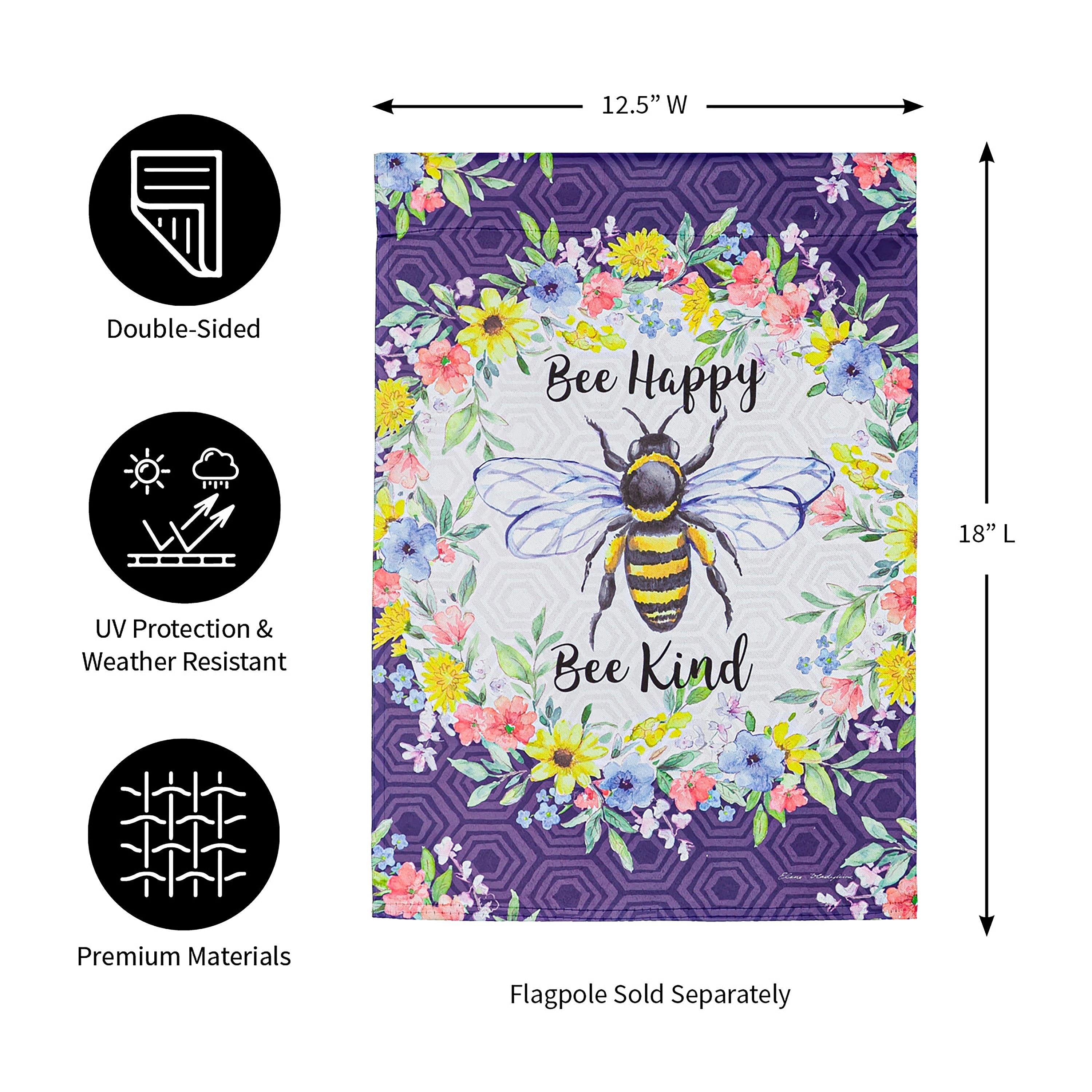 Bee Happy Bee Kind Garden Suede Flag