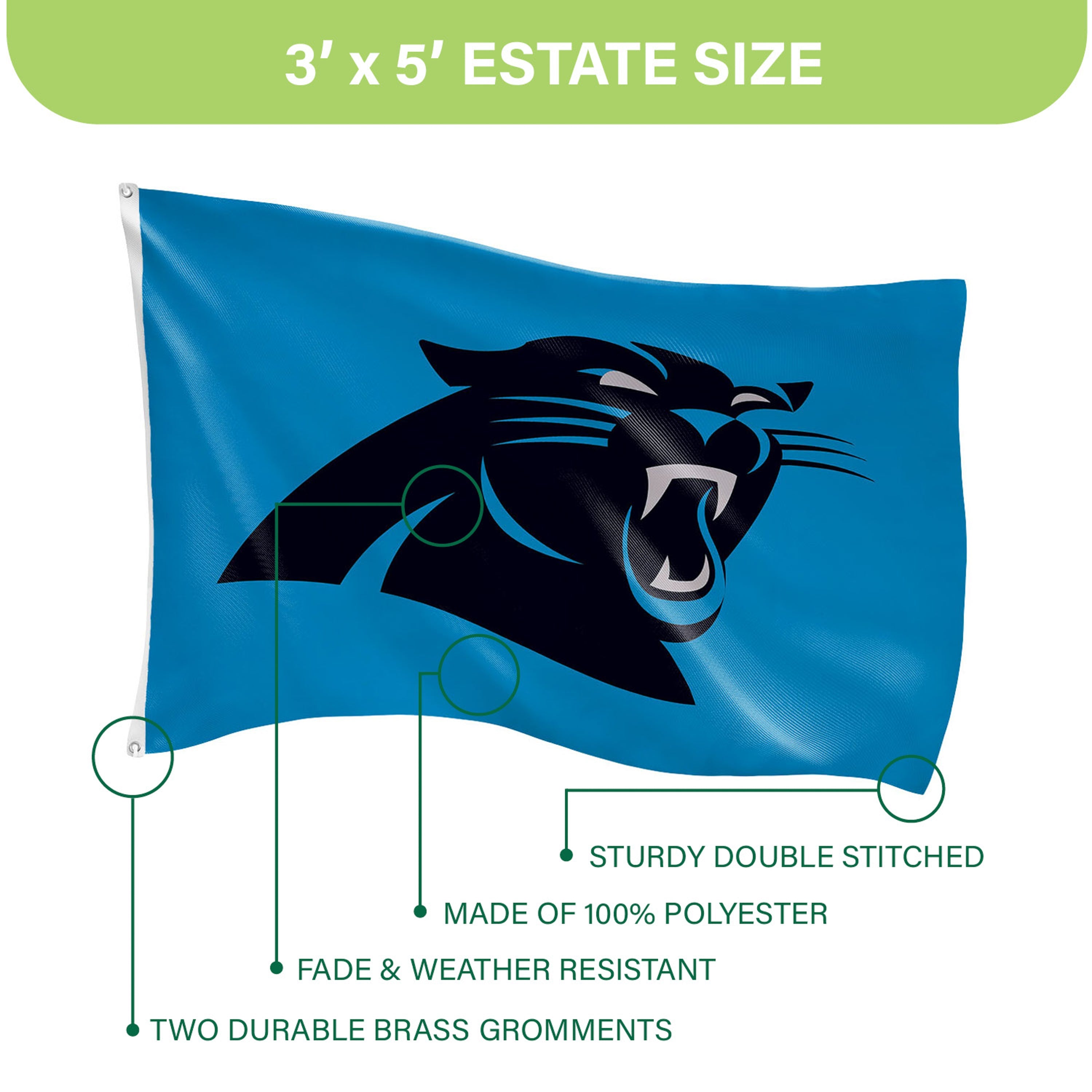 Carolina Panthers Single Sided Flag w/ 2 Grommets, 3'x5'