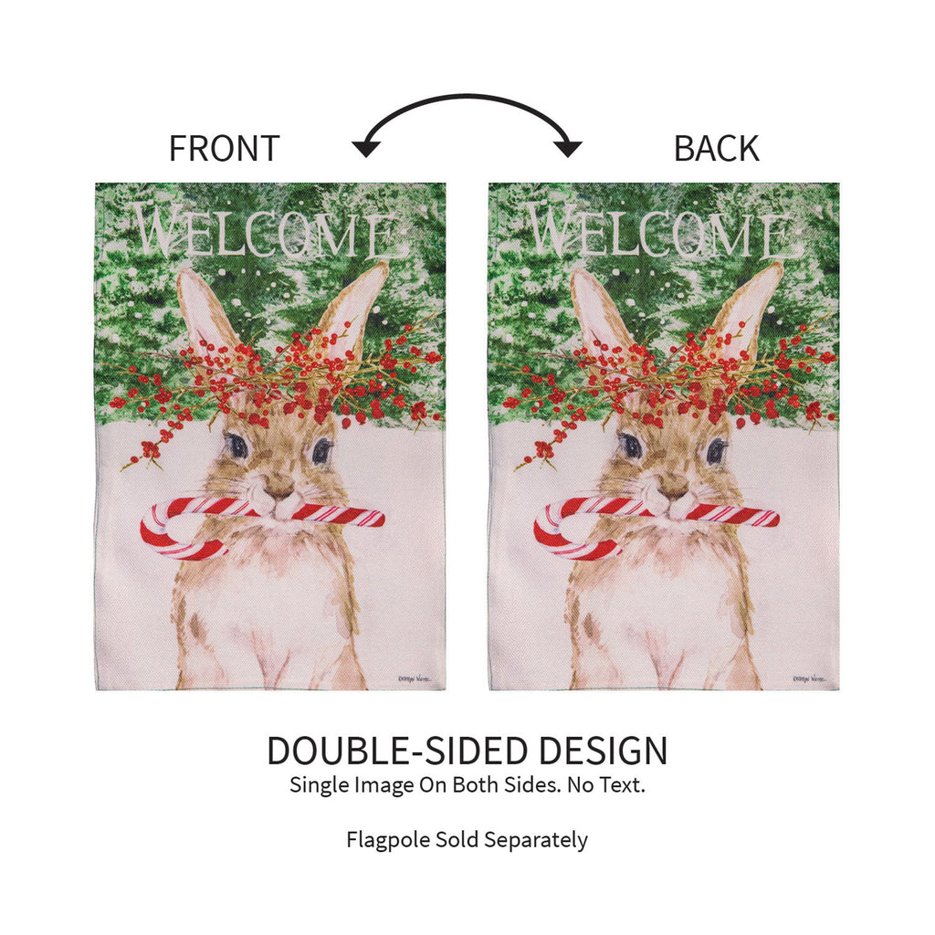 Candy Cane Rabbit Burlap Garden Flag
