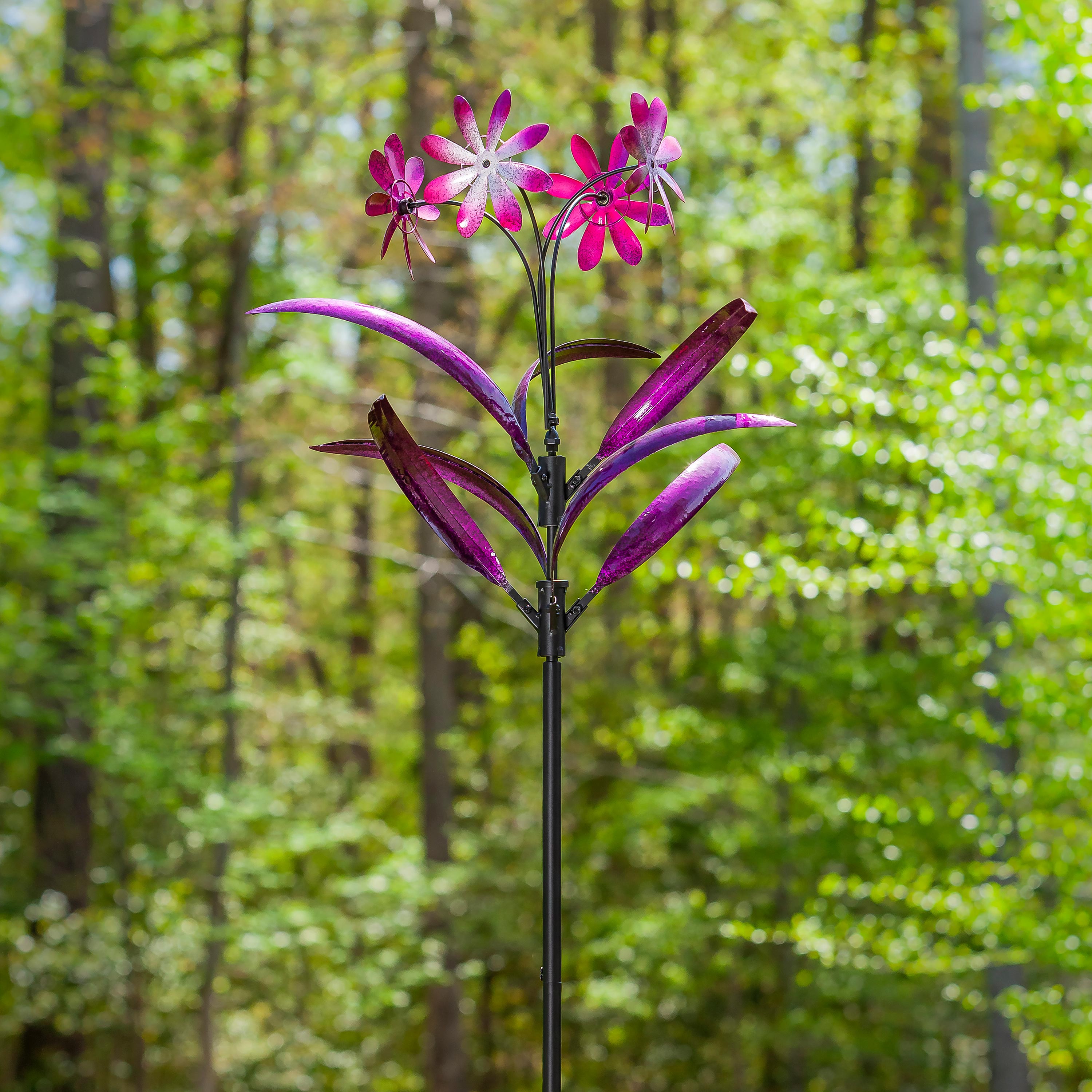 Metal Wind Spinner Spiral Spinning Flowers, 88"H