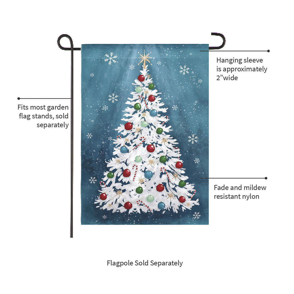 White Christmas Tree Burlap Garden Flag