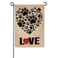 Paw Prints Heart Garden Burlap Flag