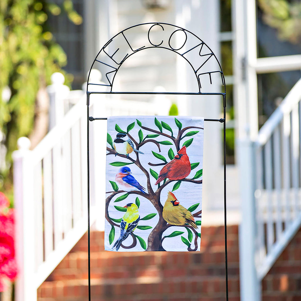 Songbirds in Tree of Life Trelis Garden Applique Flag