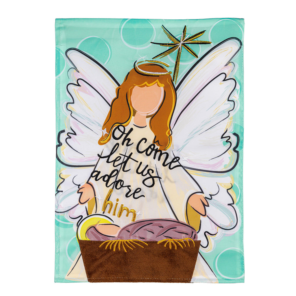 Oh Come Let Us Adore Him Applique Garden Flag