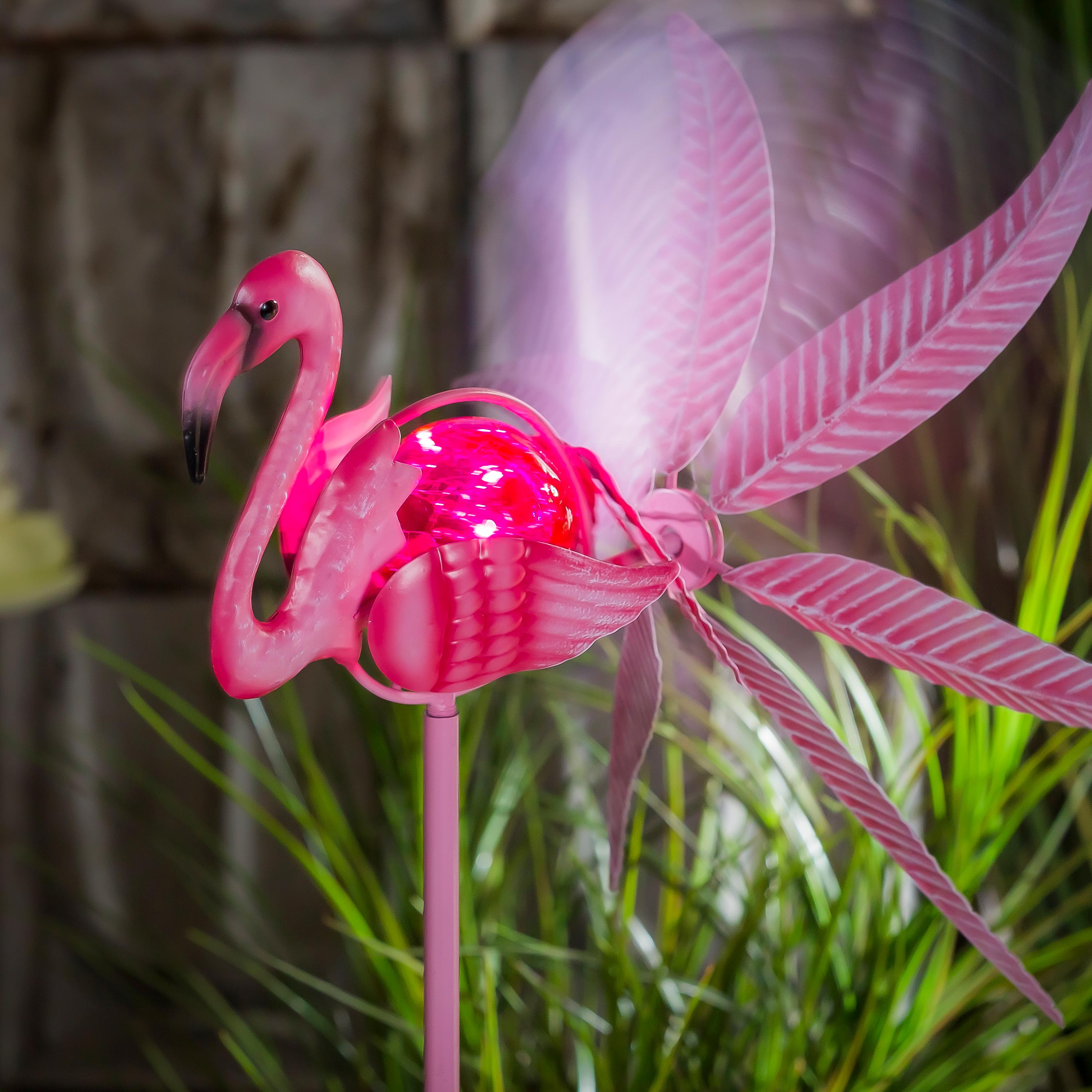 36"H Solar Flamingo Staked Wind Spinner