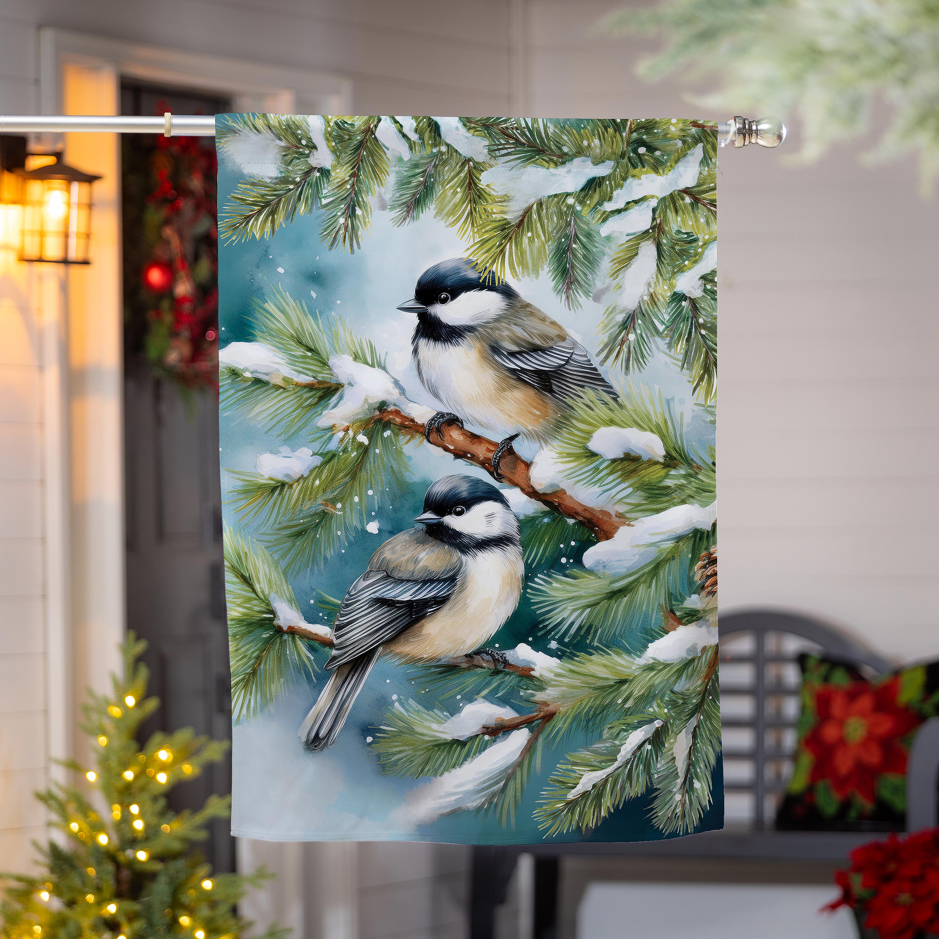 Winter Chickadee Friends Suede House Flag