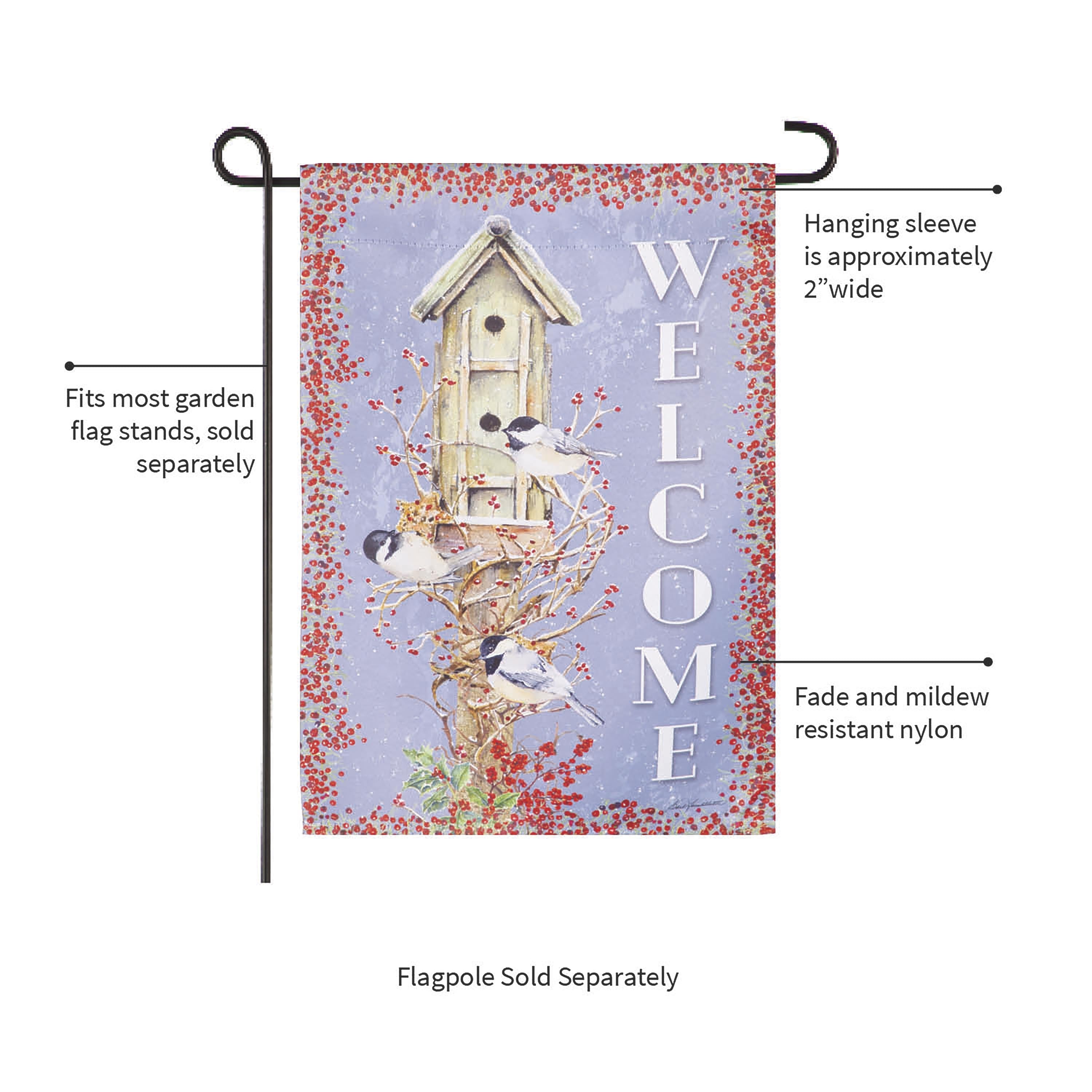 Chickadee Dee Dee's Suede Garden Flag