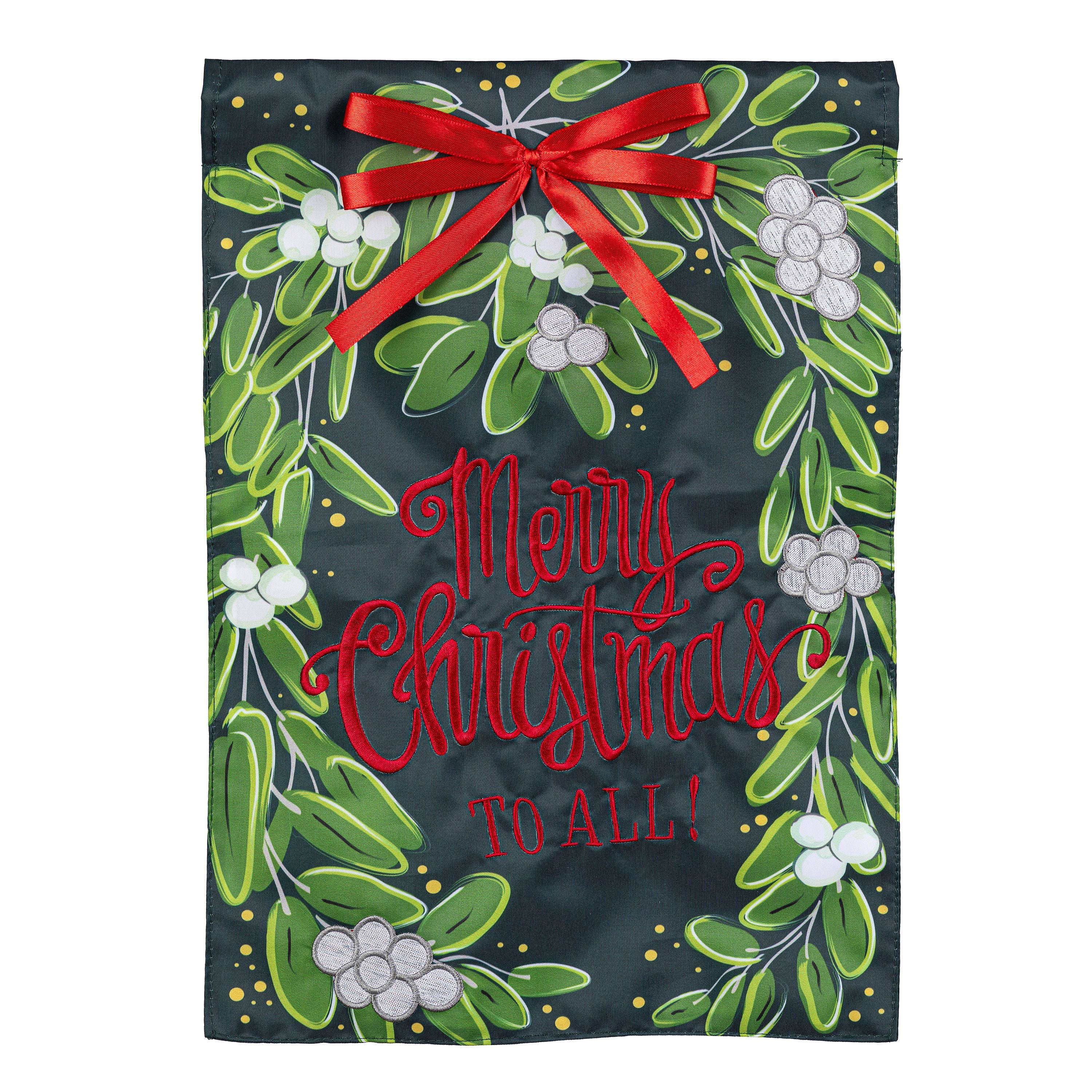 Merry Christmas Mistletoe Applique Garden Flag