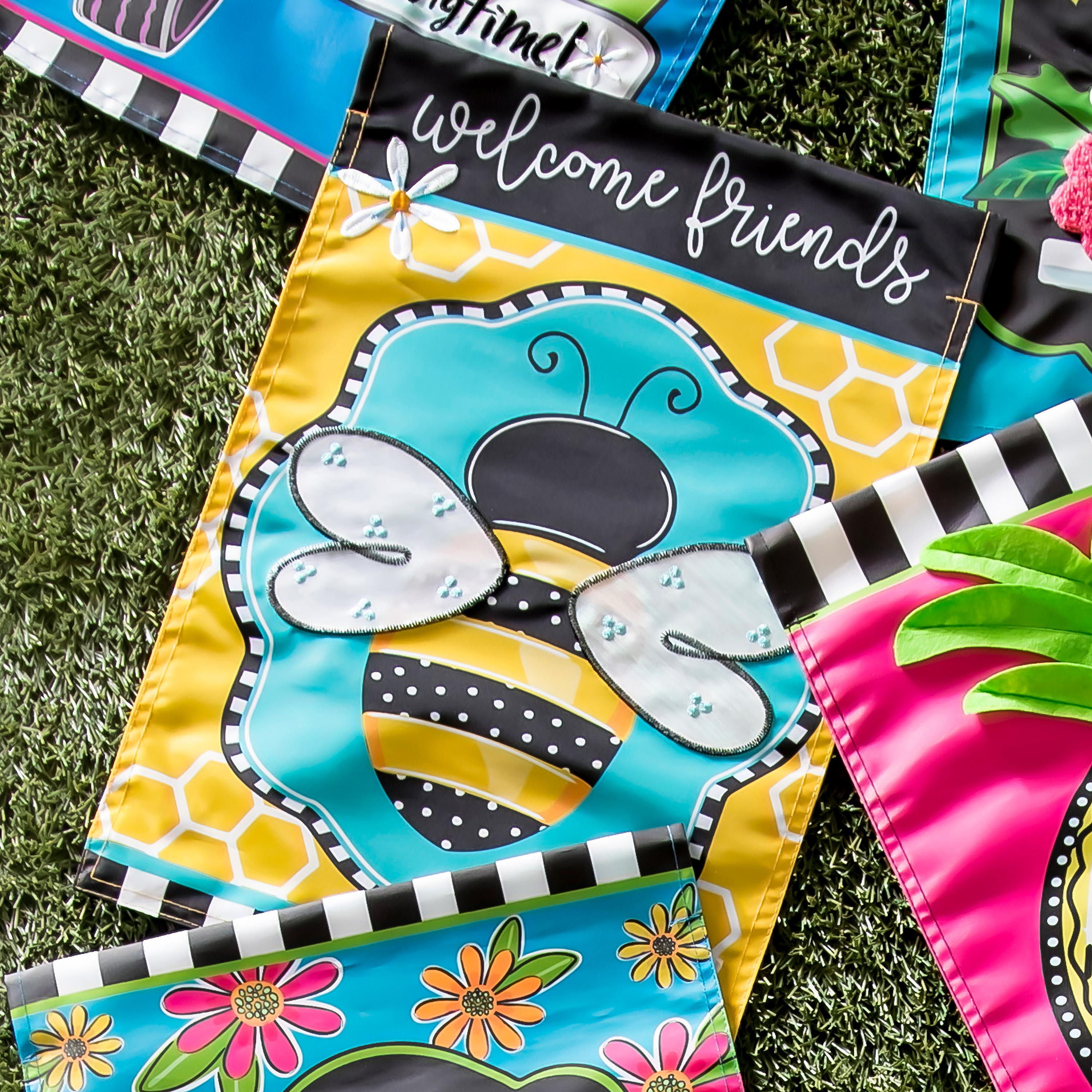 Buzzing Bee Welcome Garden Applique Flag