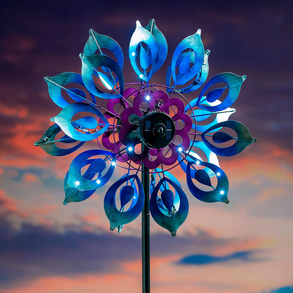 75"H Solar Wind Spinner, Blue Blooms