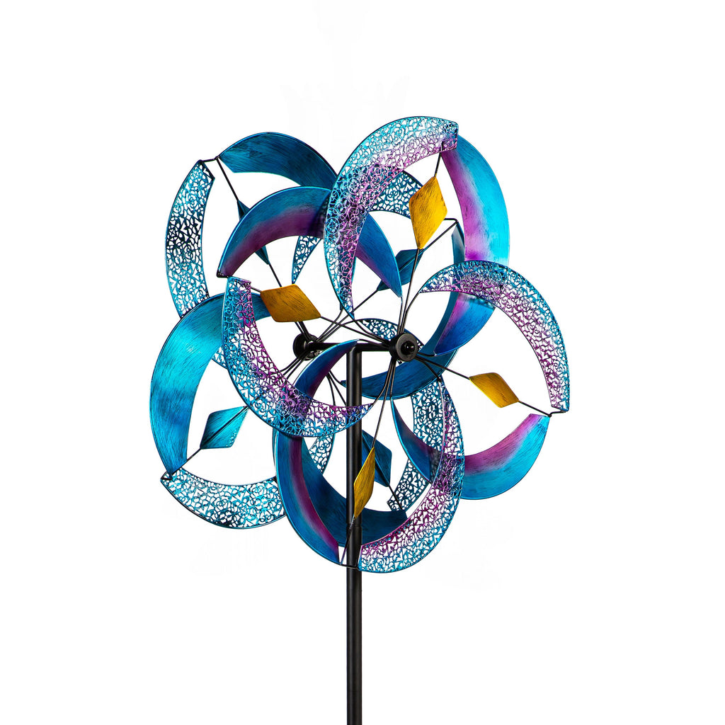 Metal Wind Spinner, Blue Patterned, 75"H