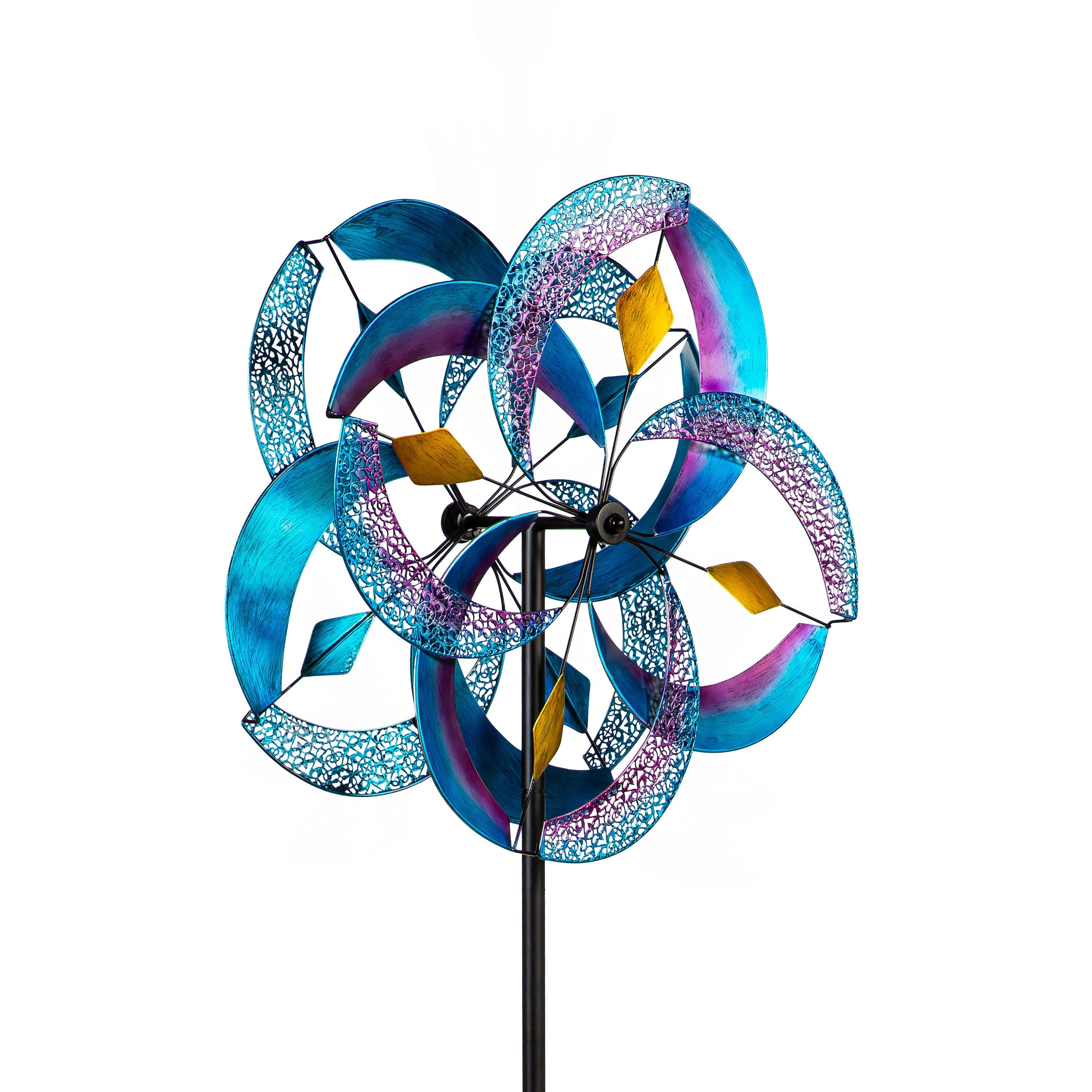 Metal Wind Spinner, Blue Patterned, 75"H