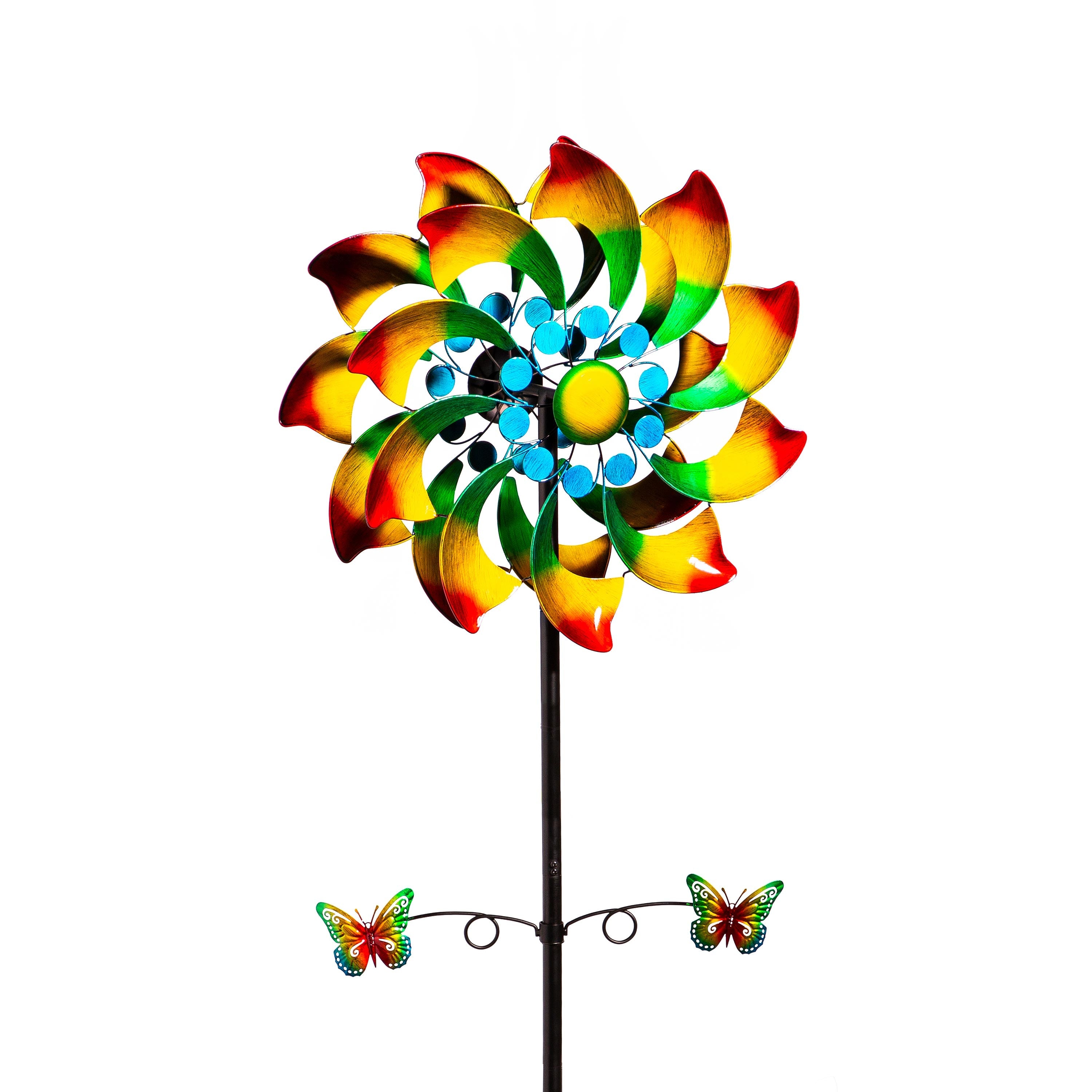Metal Wind Spinner, Radiant Fan With Butterflies, 75"H
