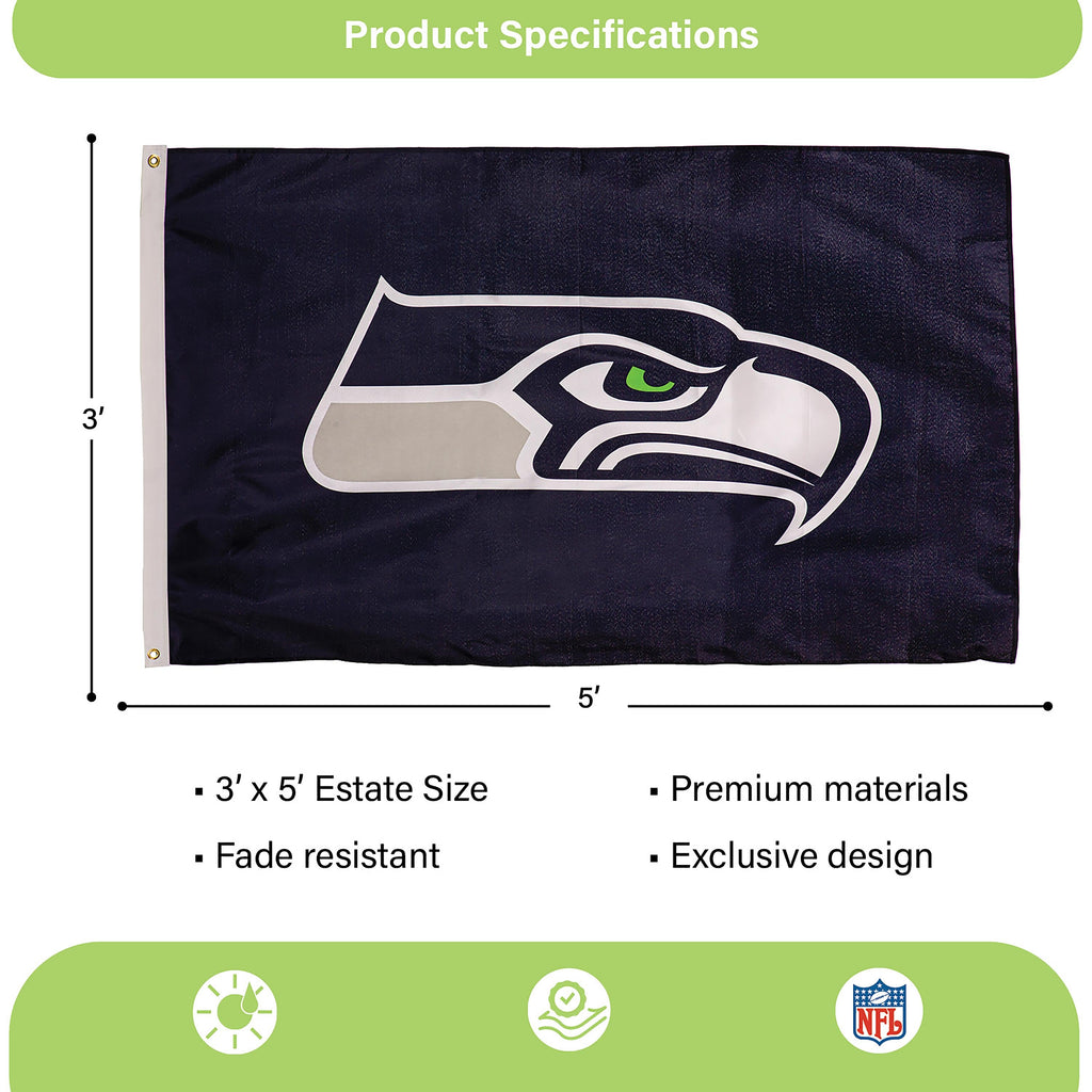 Seattle Seahawks Single Sided Estate Flag with 2 Grommets, 3'x5'