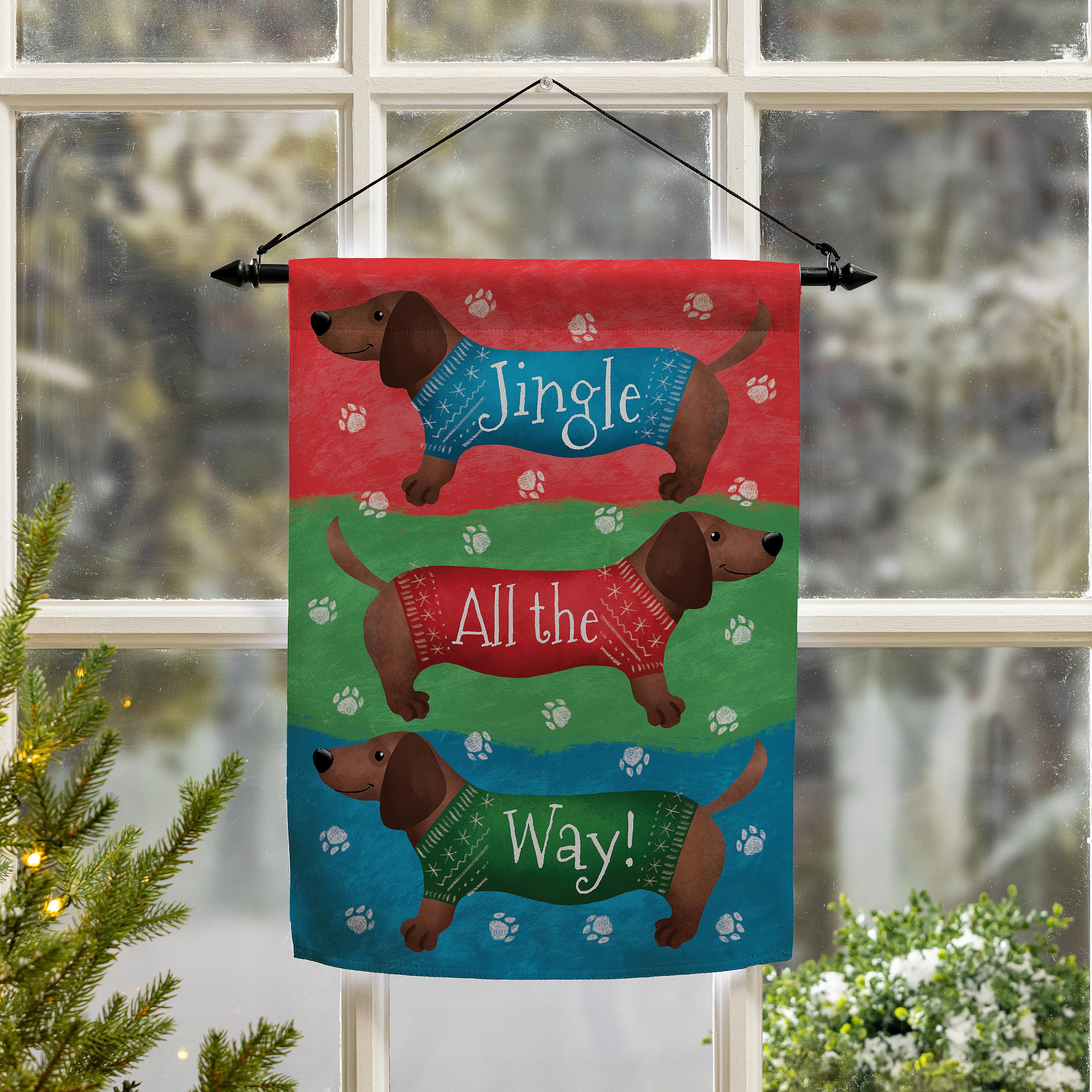 Jingle All The Way Dachshund Suede Garden Flag