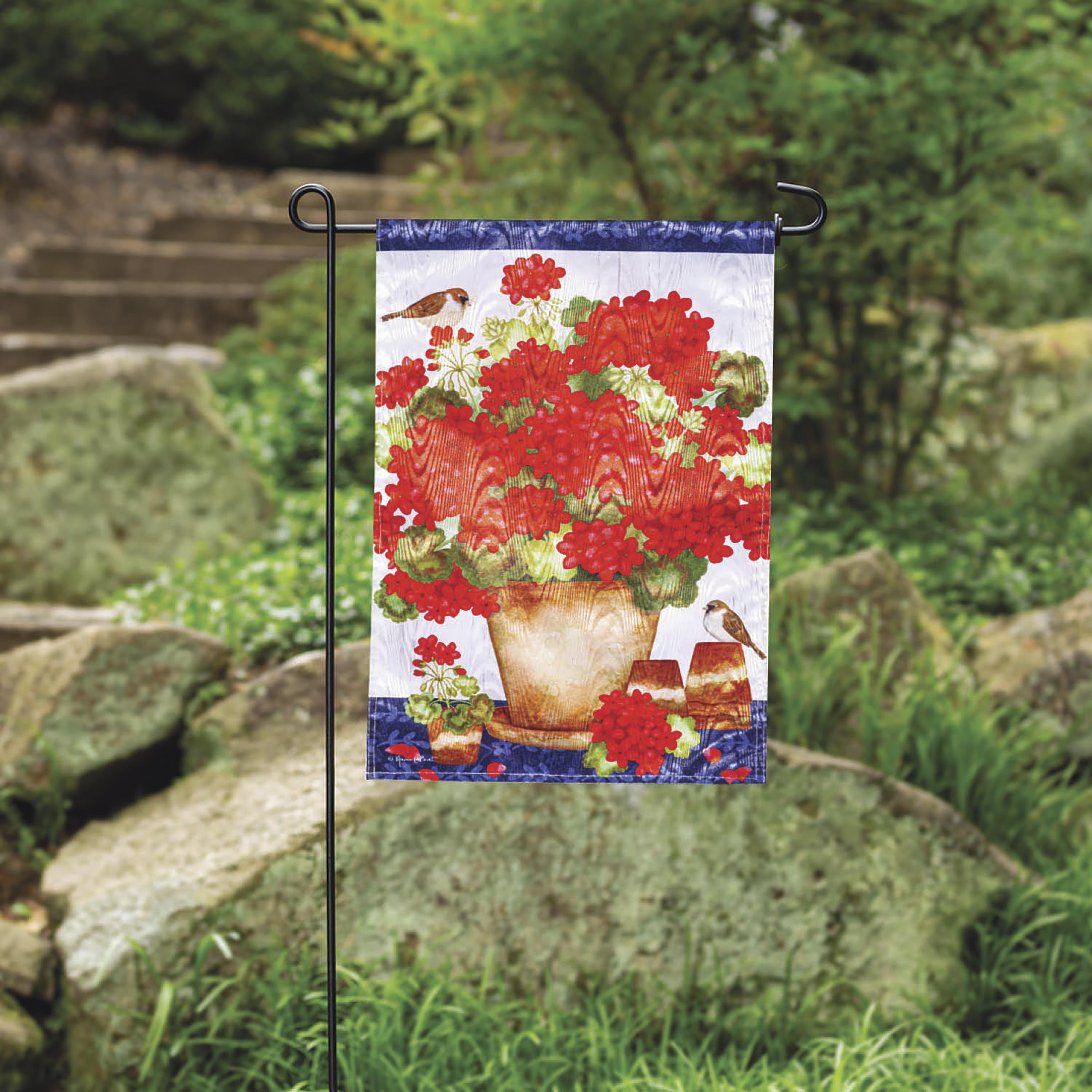 Red Geraniums Moire Garden Flag