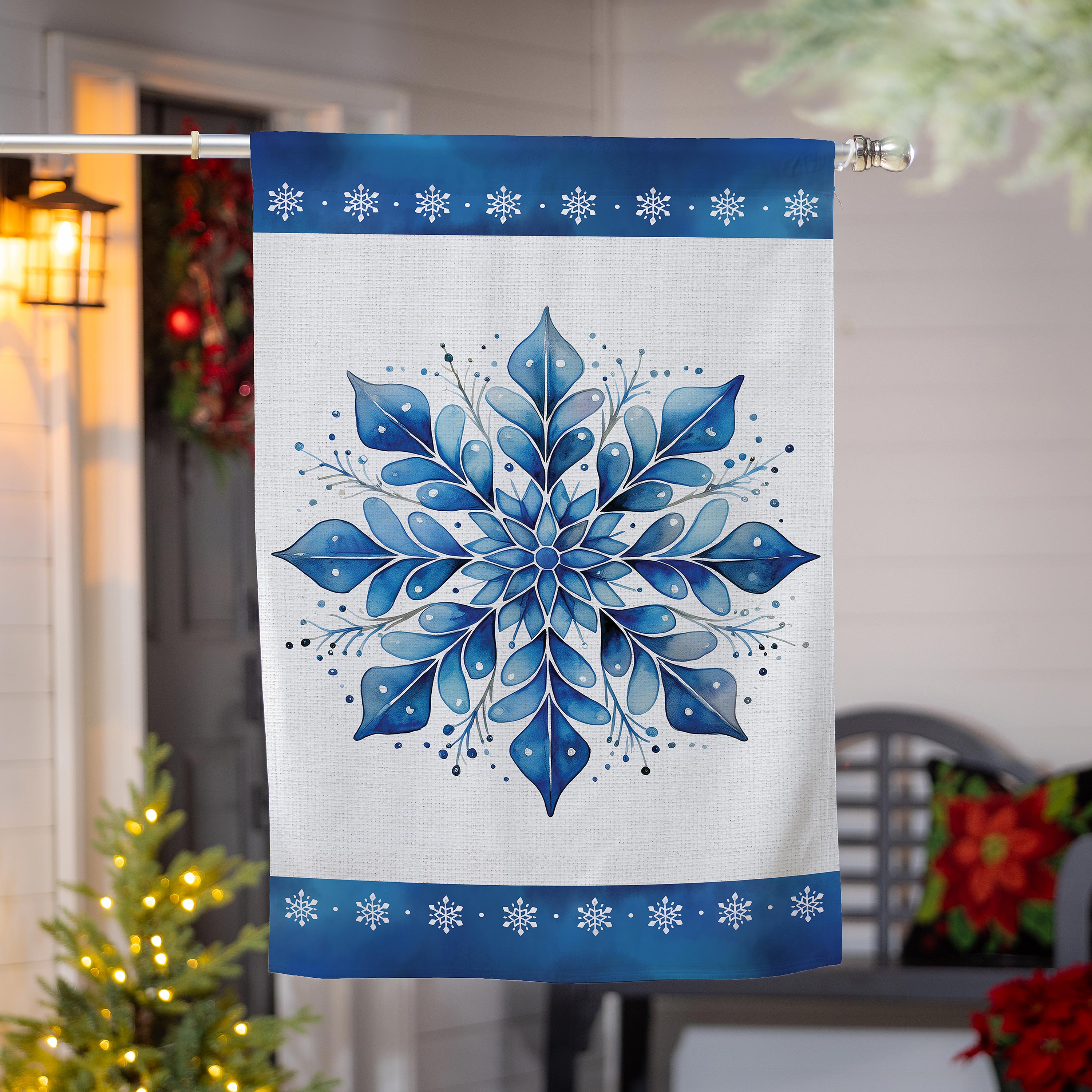 Sparkling Snowflake Burlap House Flag